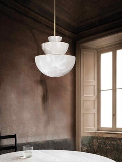 Marc Wood Hemisphere Triple Large, Luxury Light, Brass & Alabaster