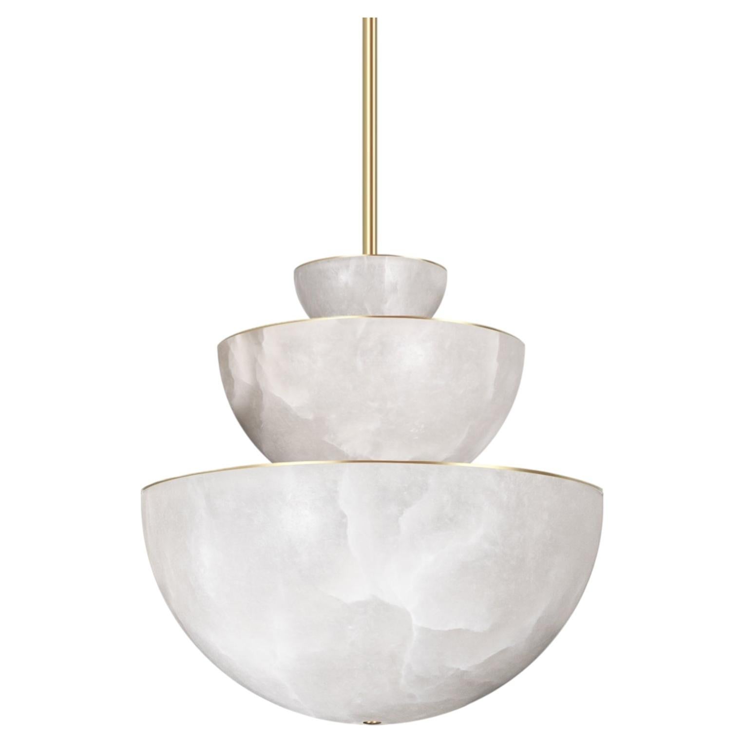 Marc Wood Hemisphere Triple Small, Luxury Light, Brass & Alabaster For Sale