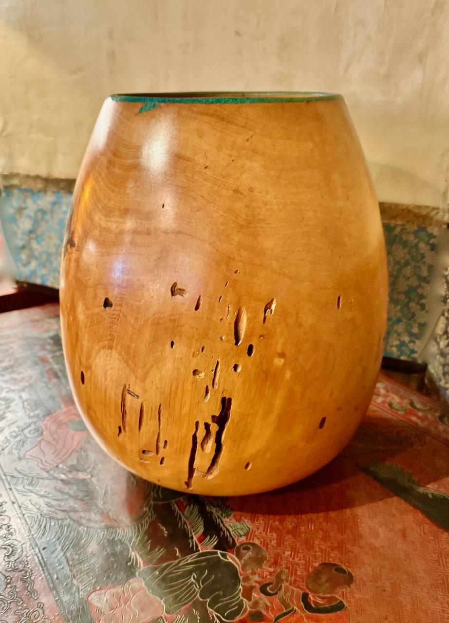 Marc Wroe Vasija de madera torneada y con incrustaciones de turquesa en Bueno estado para la venta en Pasadena, CA