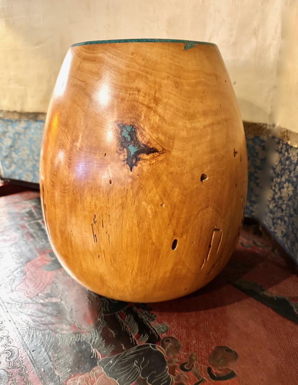 Marc Wroe Vasija de madera torneada y con incrustaciones de turquesa siglo XX en venta