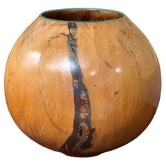 Marc Wroe Turned and Turquoise Inlaid Wood Vessel, II