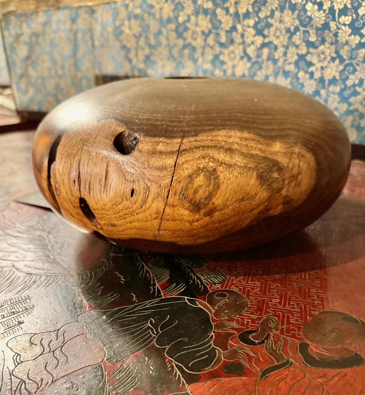 Marc Wroe Turned and Turquoise Inlaid Wood Vessel, III In Good Condition For Sale In Pasadena, CA