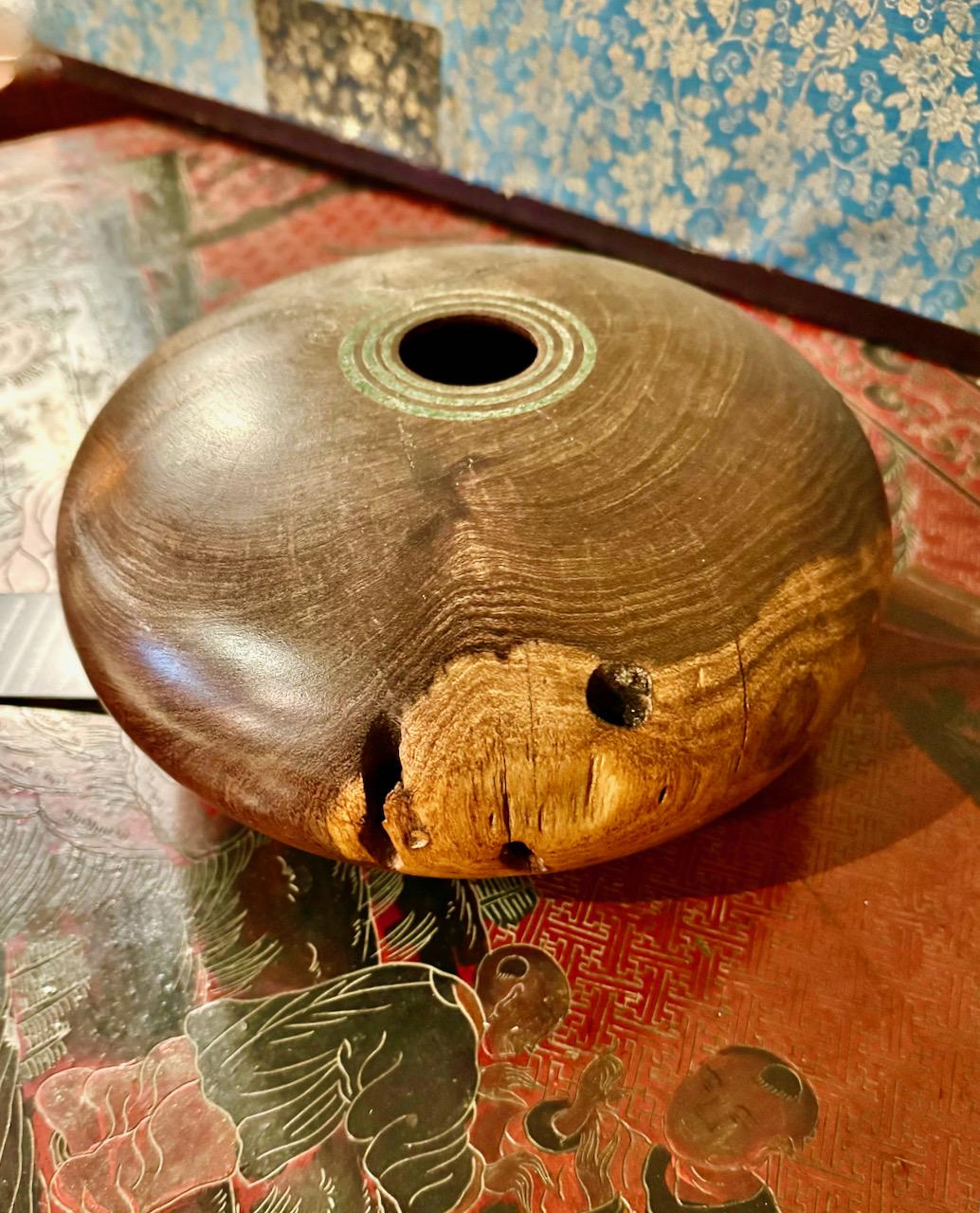 Stone Marc Wroe Turned and Turquoise Inlaid Wood Vessel, III For Sale