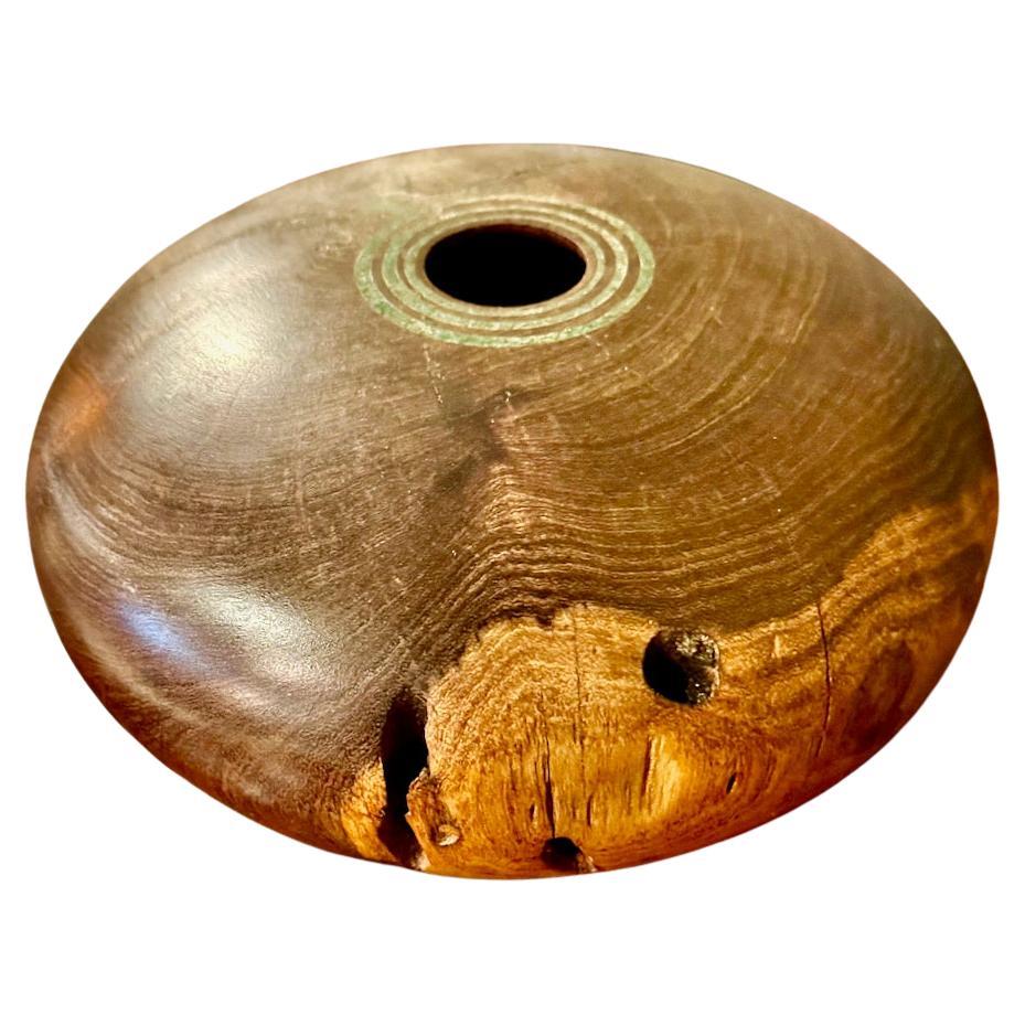 Marc Wroe Turned and Turquoise Inlaid Wood Vessel, III For Sale