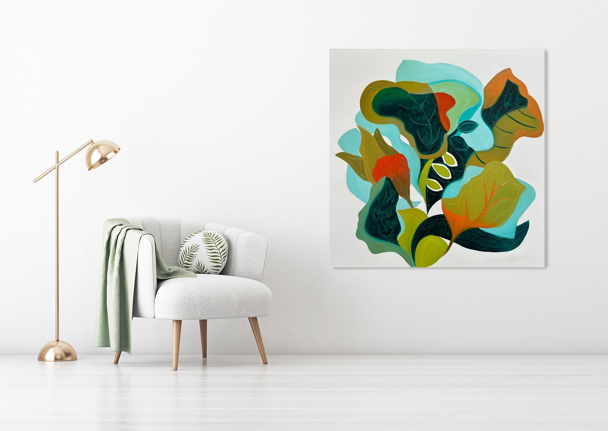 Abstraktes geblümtes Gemälde – Hellblau mit Chartreuse – Marc Zimmerman im Angebot 1