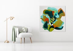 Abstract Floral Painting - Light Blue with Chartreuse - Marc Zimmerman