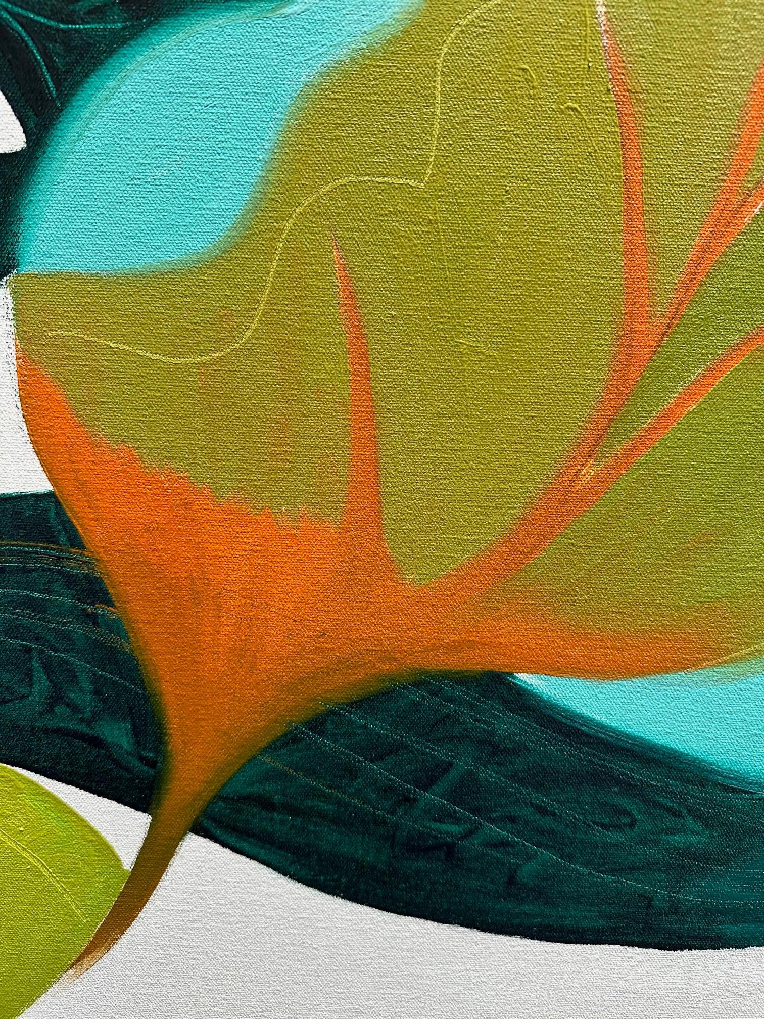 Abstraktes geblümtes Gemälde – Hellblau mit Chartreuse – Marc Zimmerman im Angebot 2