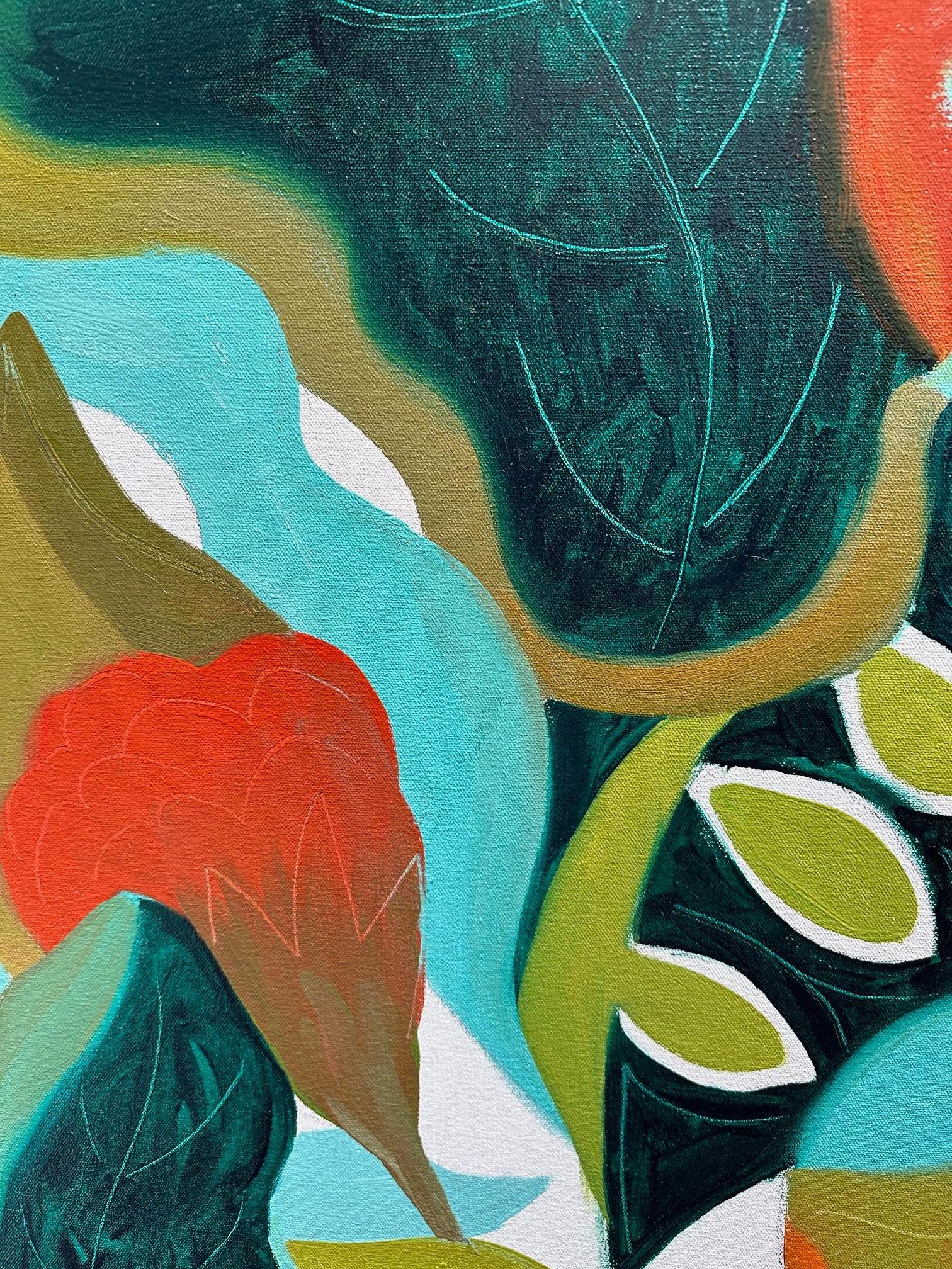 Abstraktes geblümtes Gemälde – Hellblau mit Chartreuse – Marc Zimmerman im Angebot 3
