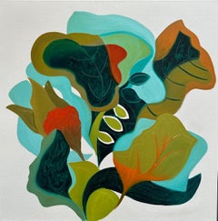 Abstraktes geblümtes Gemälde – Hellblau mit Chartreuse – Marc Zimmerman