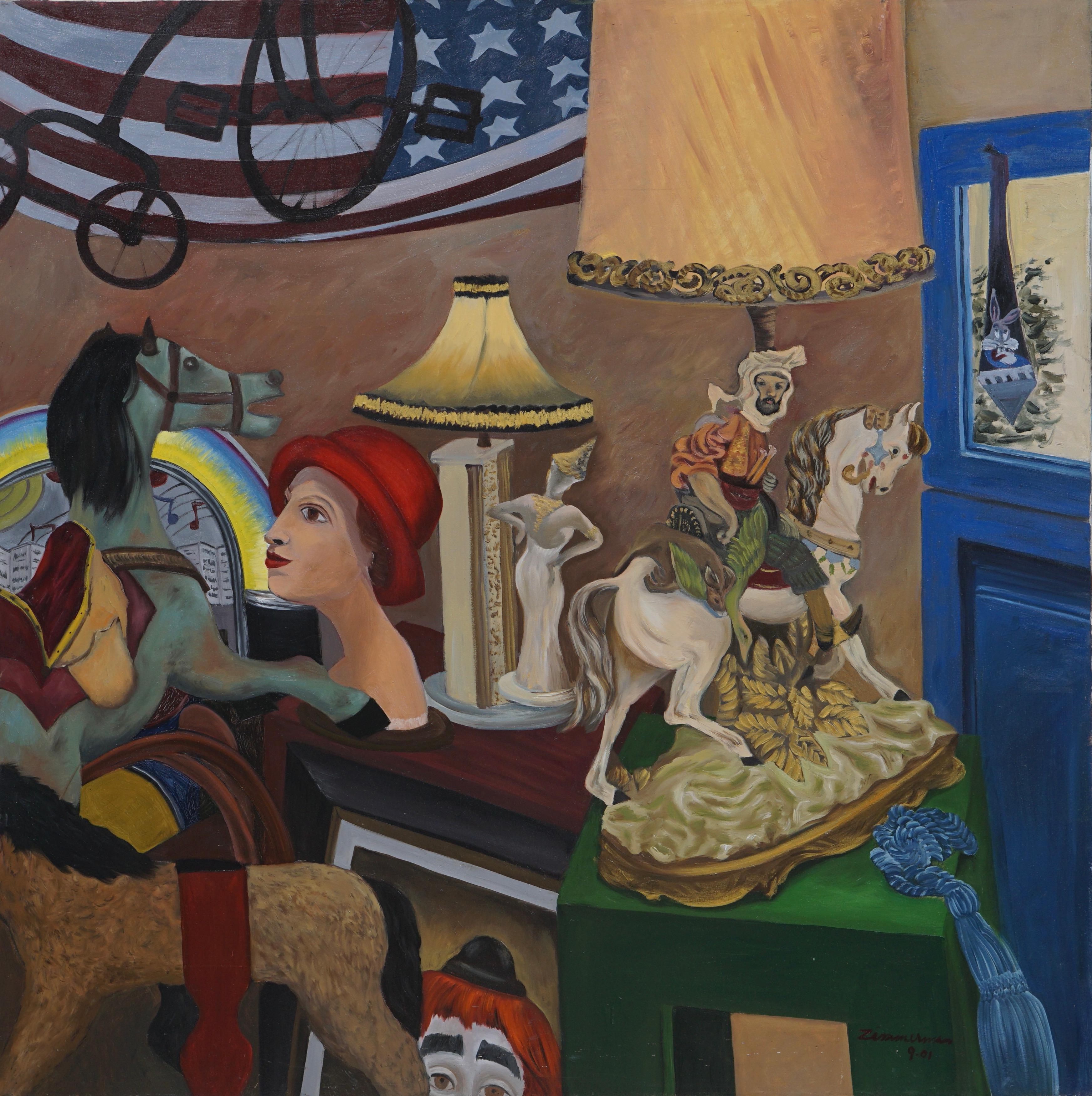 Los objetos eclécticos, extrañamente yuxtapuestos, que se encuentran en las tiendas de antigüedades crean oportunidades para el artista. Esta tienda estaba justo enfrente de mi galería, así que monté mi caballete justo enfrente. Fue divertido y un