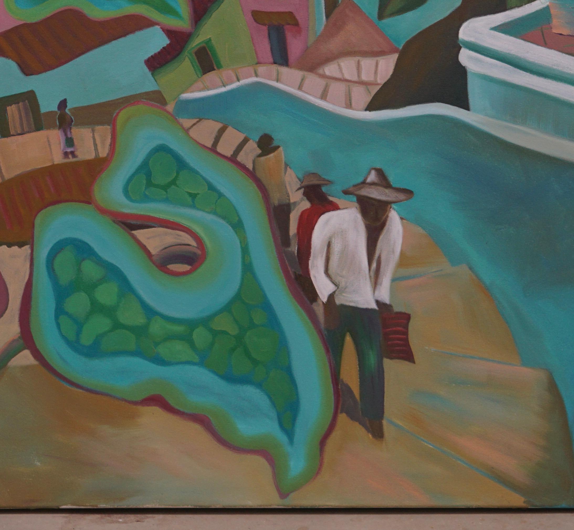 Aqua Village - Pittura di paesaggio - Pittura geometrica astratta di Marc Zimmerman in vendita 4