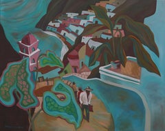 Aqua Village - Peinture de paysage - Peinture géométrique abstraite de Marc Zimmerman