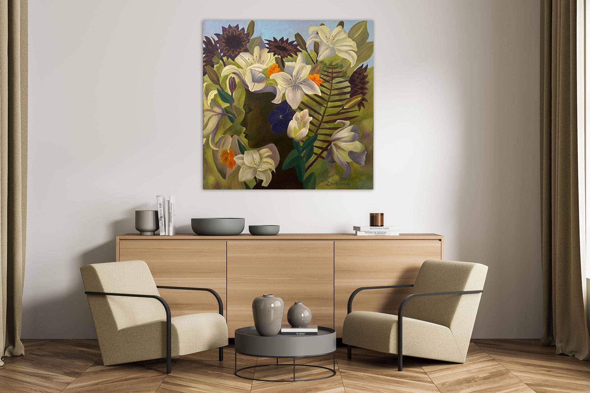 Attune - Frau im Dschungel - Mother Nature von Marc – Painting von Marc Zimmerman