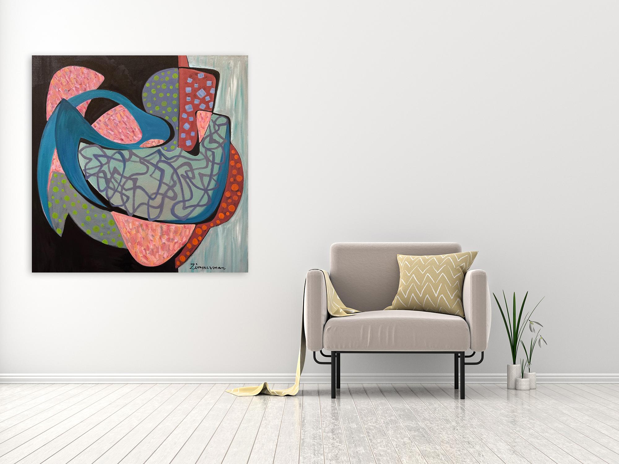 Bluesology - Peinture abstraite rouge et noire de Marc - Painting de Marc Zimmerman