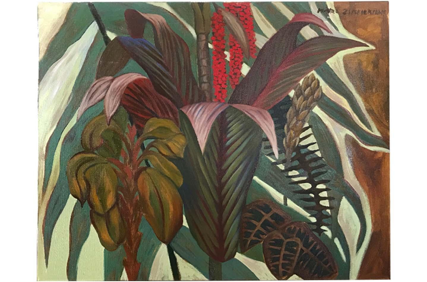 Tropical plants sculpturally composed in an expanding way.

'Botanical Splendor' - Landscape Painting - Oil on Canvas By Marc Zimmerman

This masterpiece is exhibited in the Zimmerman Gallery, Carmel CA.


Marc Zimmerman creates playful paintings,