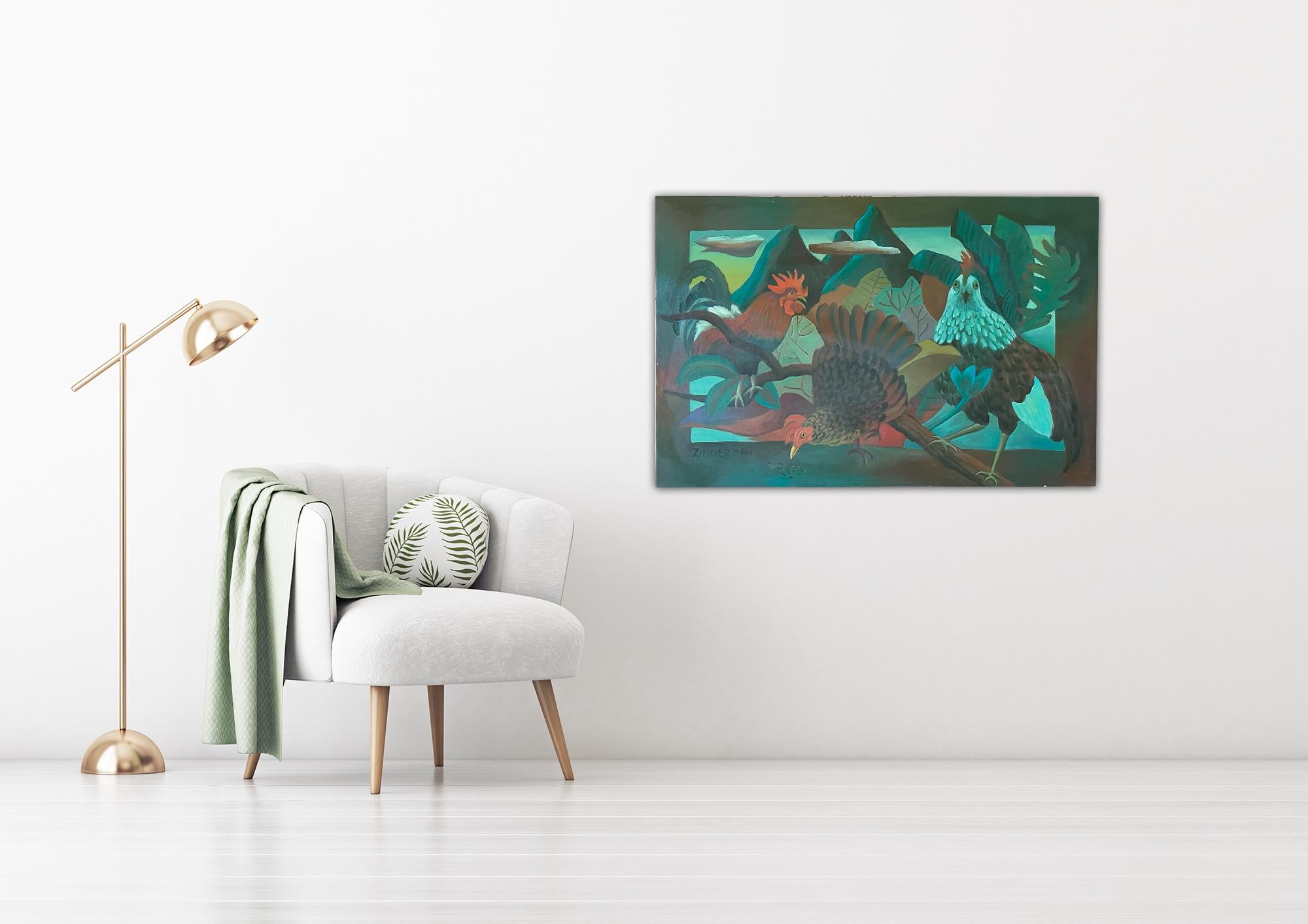 Chickens On The Loose - Animal Painting - American Modern By Marc Zimmerman en vente 1