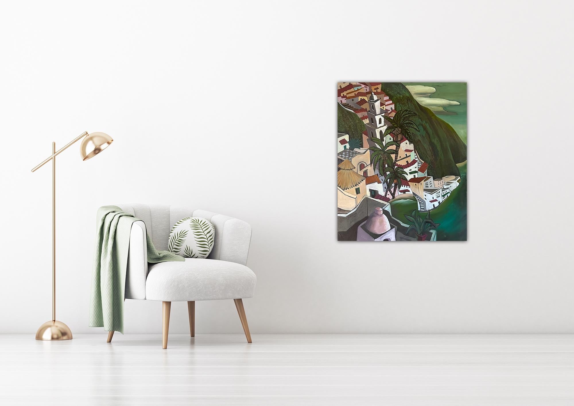 Climbing Village - Landscape Painting - Oil on Canvas By Marc Zimmerman For Sale 1