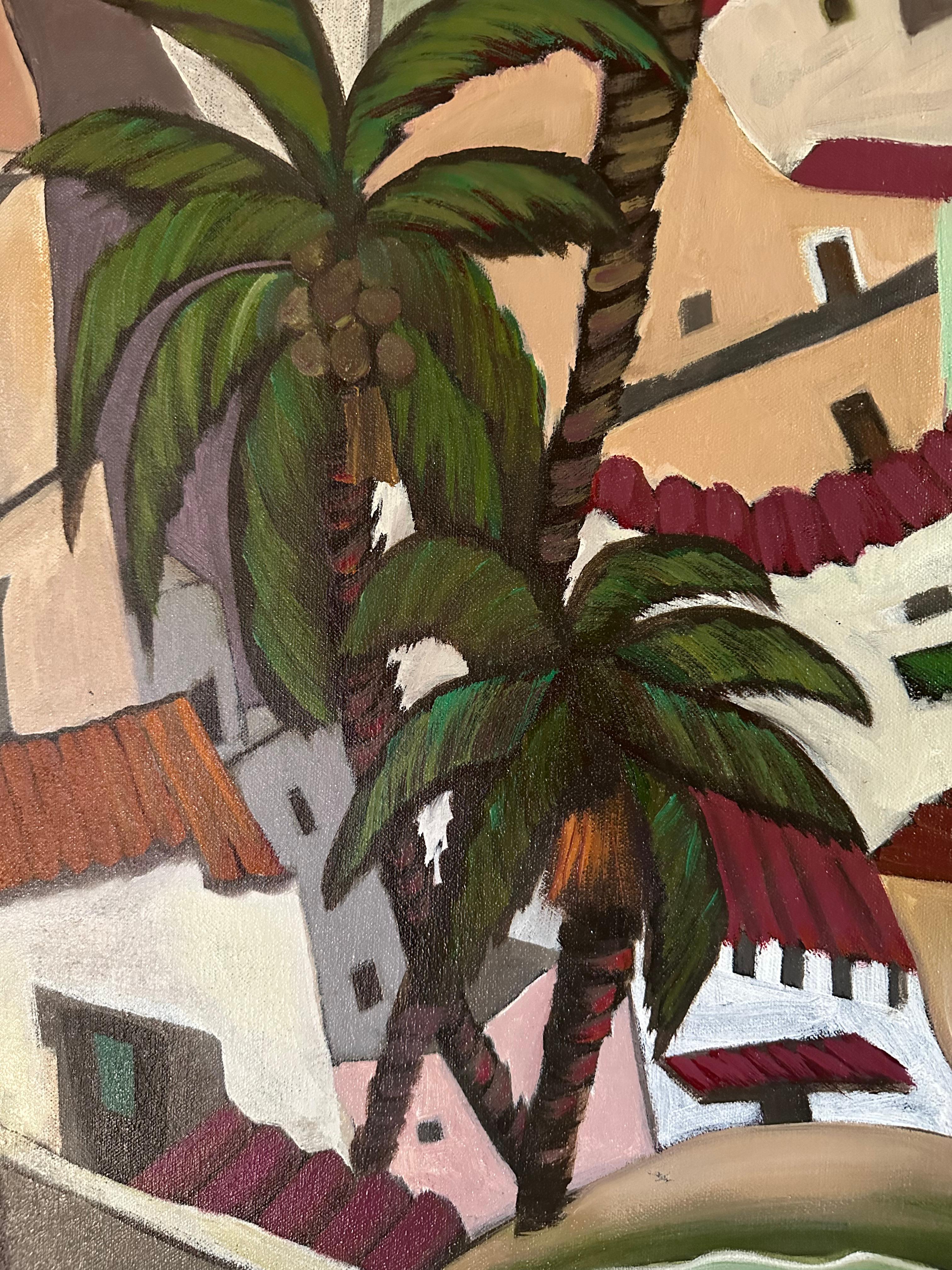 Climbing Village - Landscape Painting - Oil on Canvas By Marc Zimmerman For Sale 2