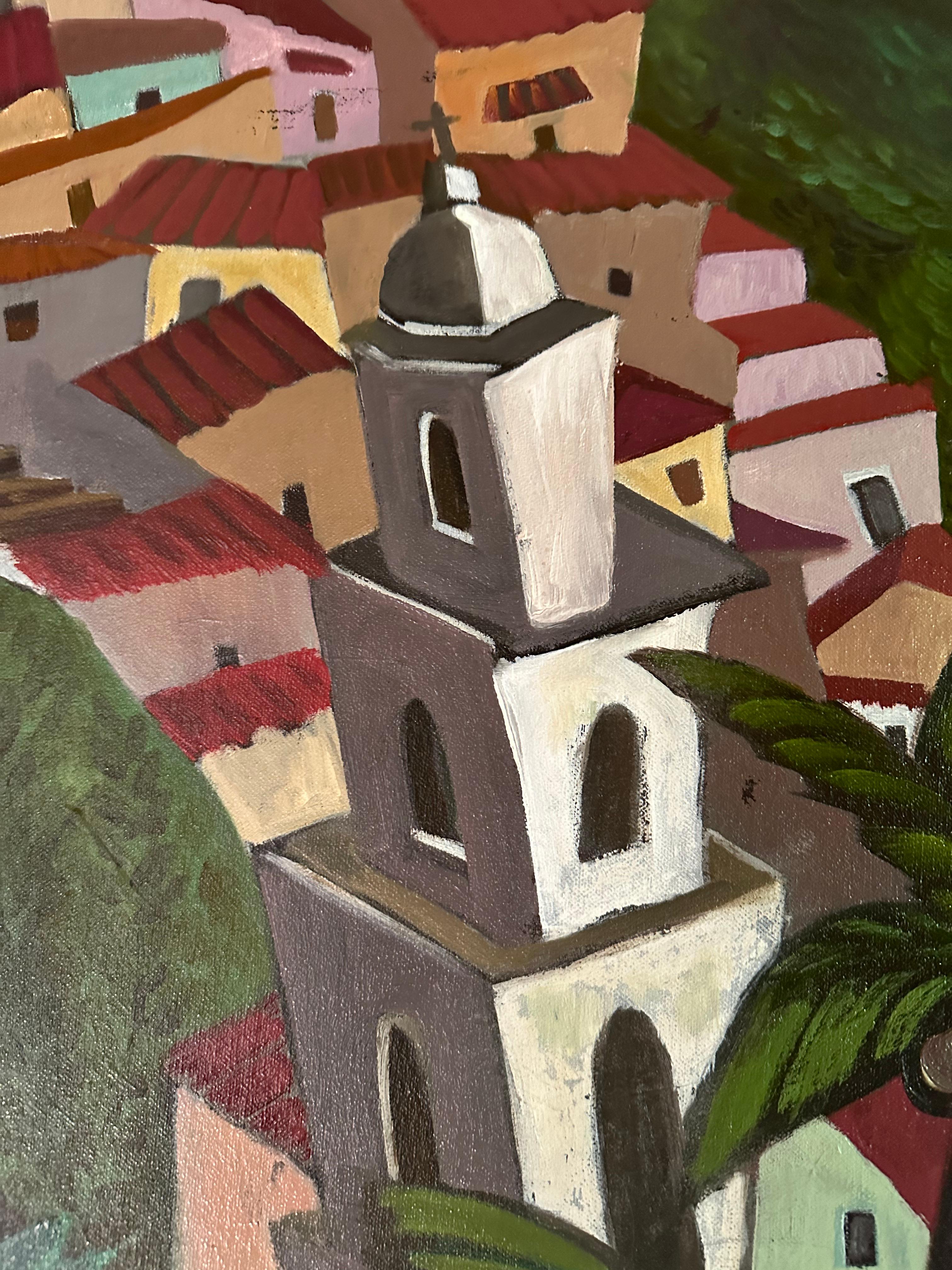 Climbing Village - Landscape Painting - Oil on Canvas By Marc Zimmerman For Sale 3