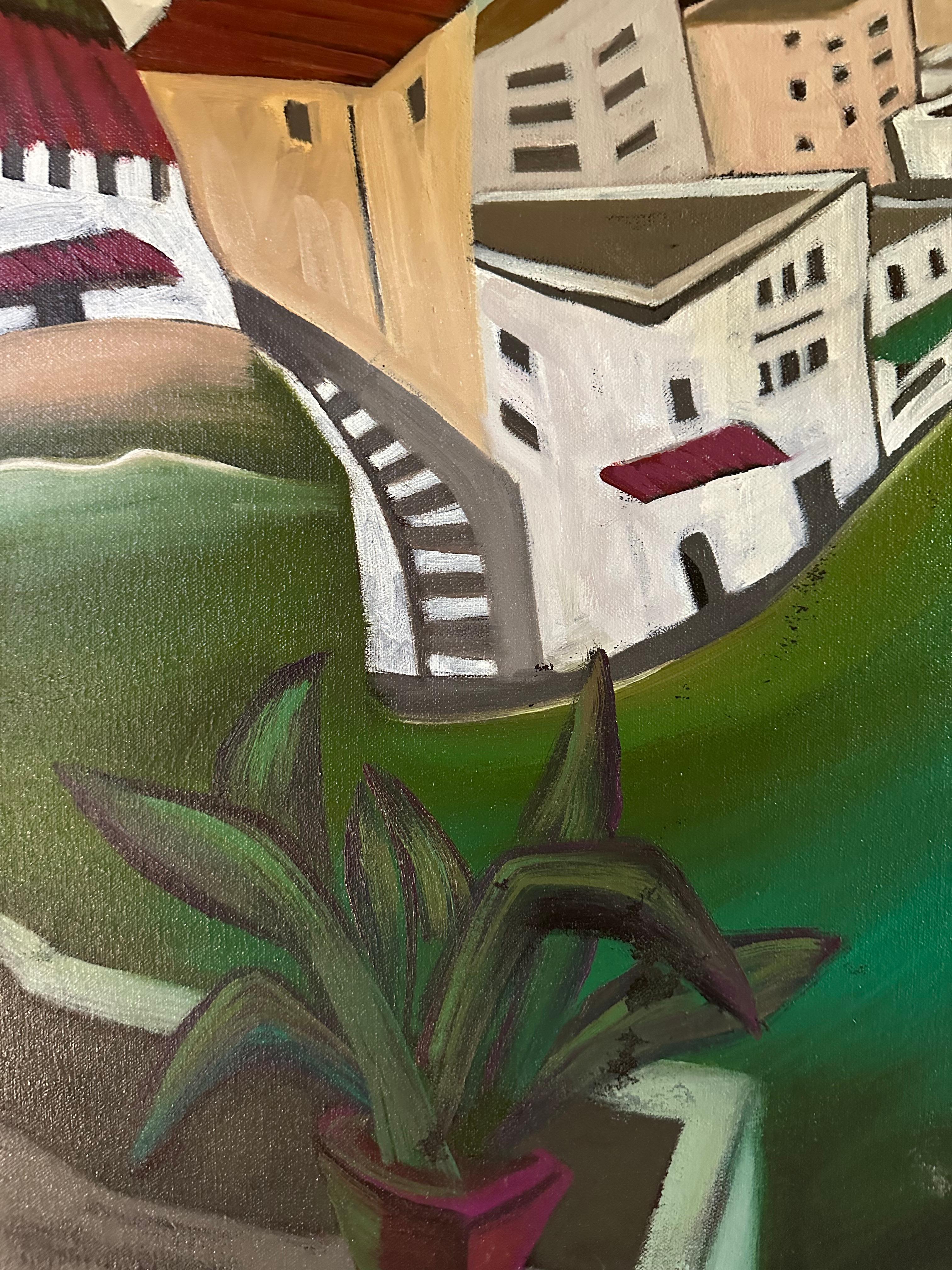 Climbing Village - Landscape Painting - Oil on Canvas By Marc Zimmerman For Sale 4