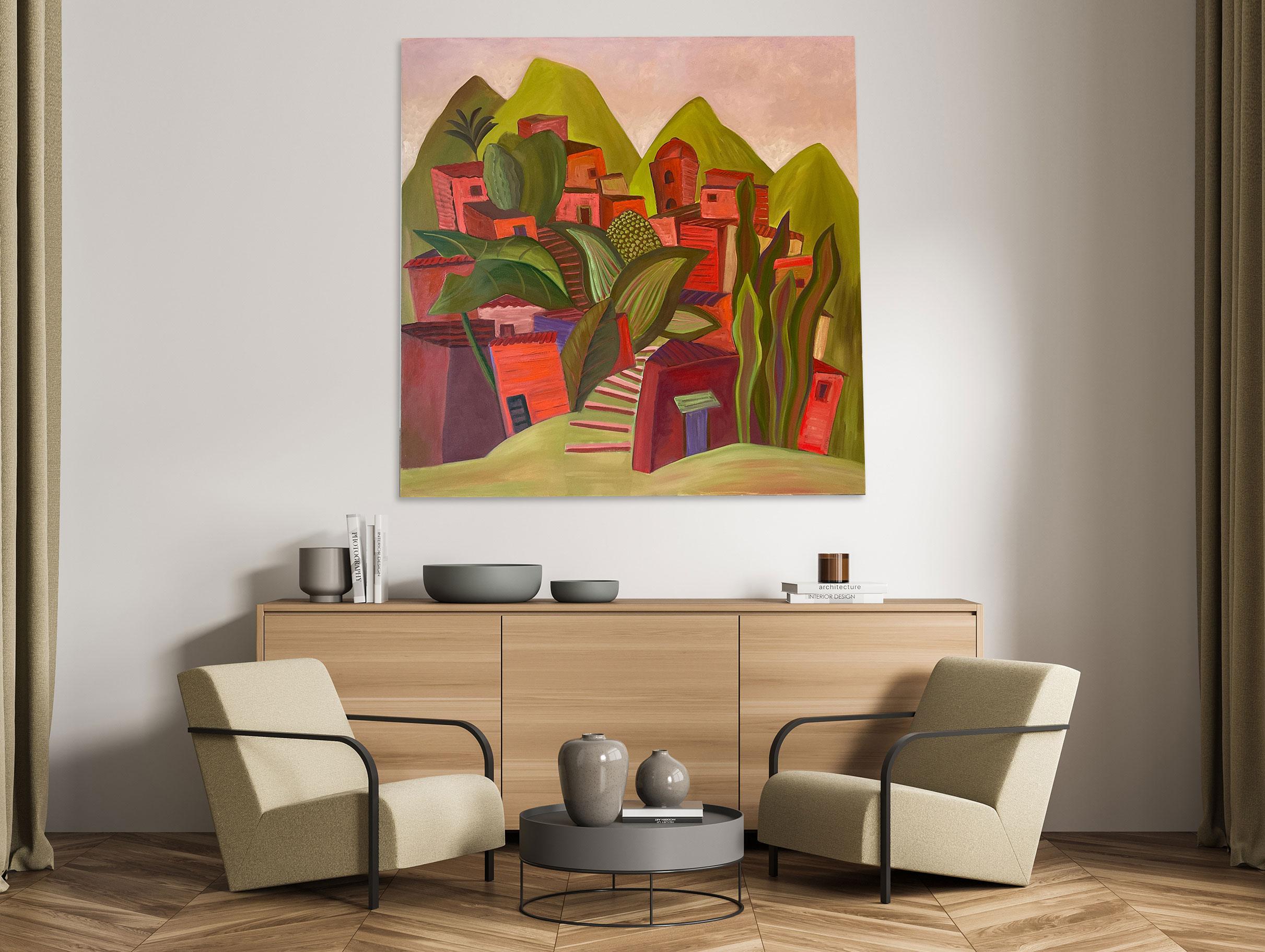 Coral Village - Figurative Painting - American Modern Art By Marc Zimmerman For Sale 1