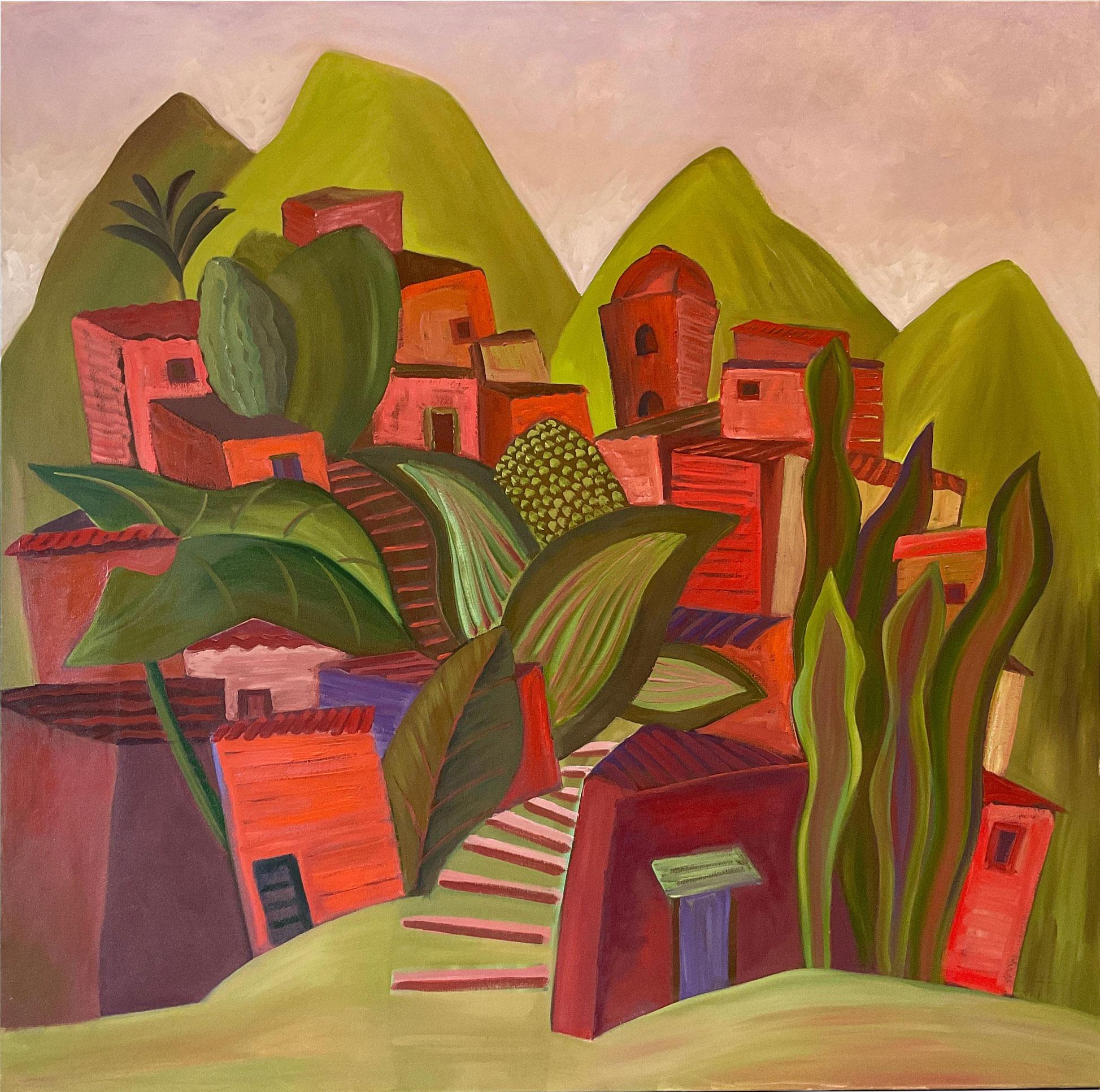 A coral village nestled into a verdant hill with exaggerated leaves/ trees

Coral Village - Figurative Painting - American Modern Art By Marc Zimmerman

This masterpiece is exhibited in the Zimmerman Gallery, Carmel CA.


Marc Zimmerman creates