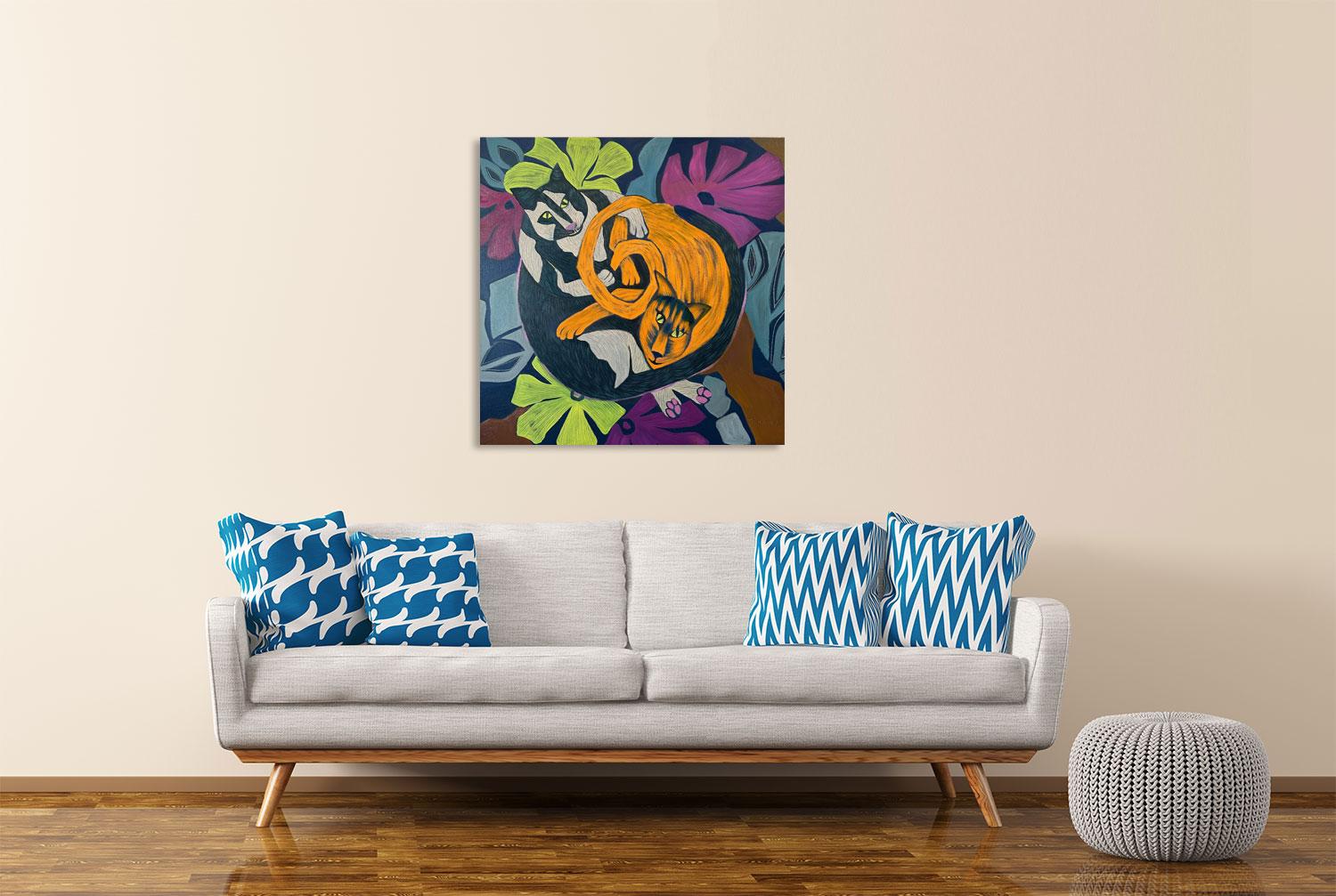 Cuddling Cats - Animal Oil Painting By Marc Zimmerman For Sale 1