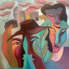 Faces And Village -  Figurative Painting - Oil On Canvas Art By Marc Zimmerman 