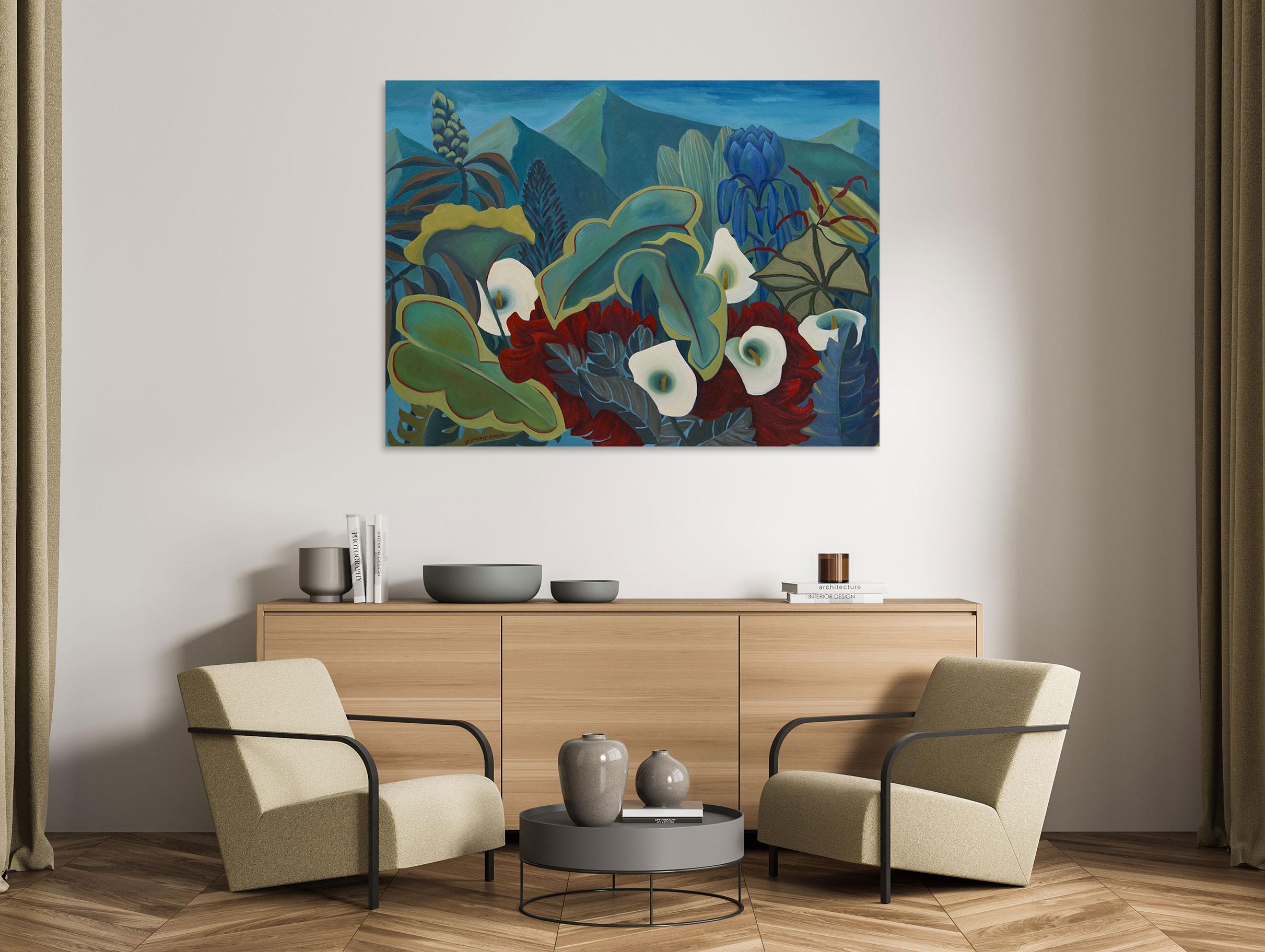 Fantasie-Blumen Dschungel – Abstraktes Gemälde – Moderne Kunst von Marc Zimmerman im Angebot 1
