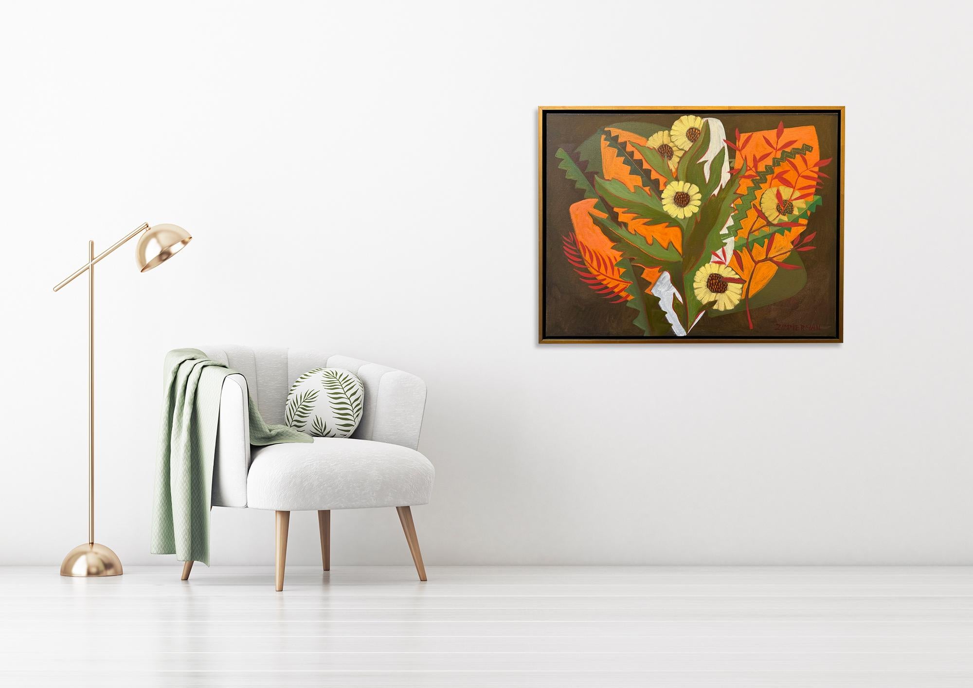 Floral on Orange Background by Marc Zimmerman For Sale 1