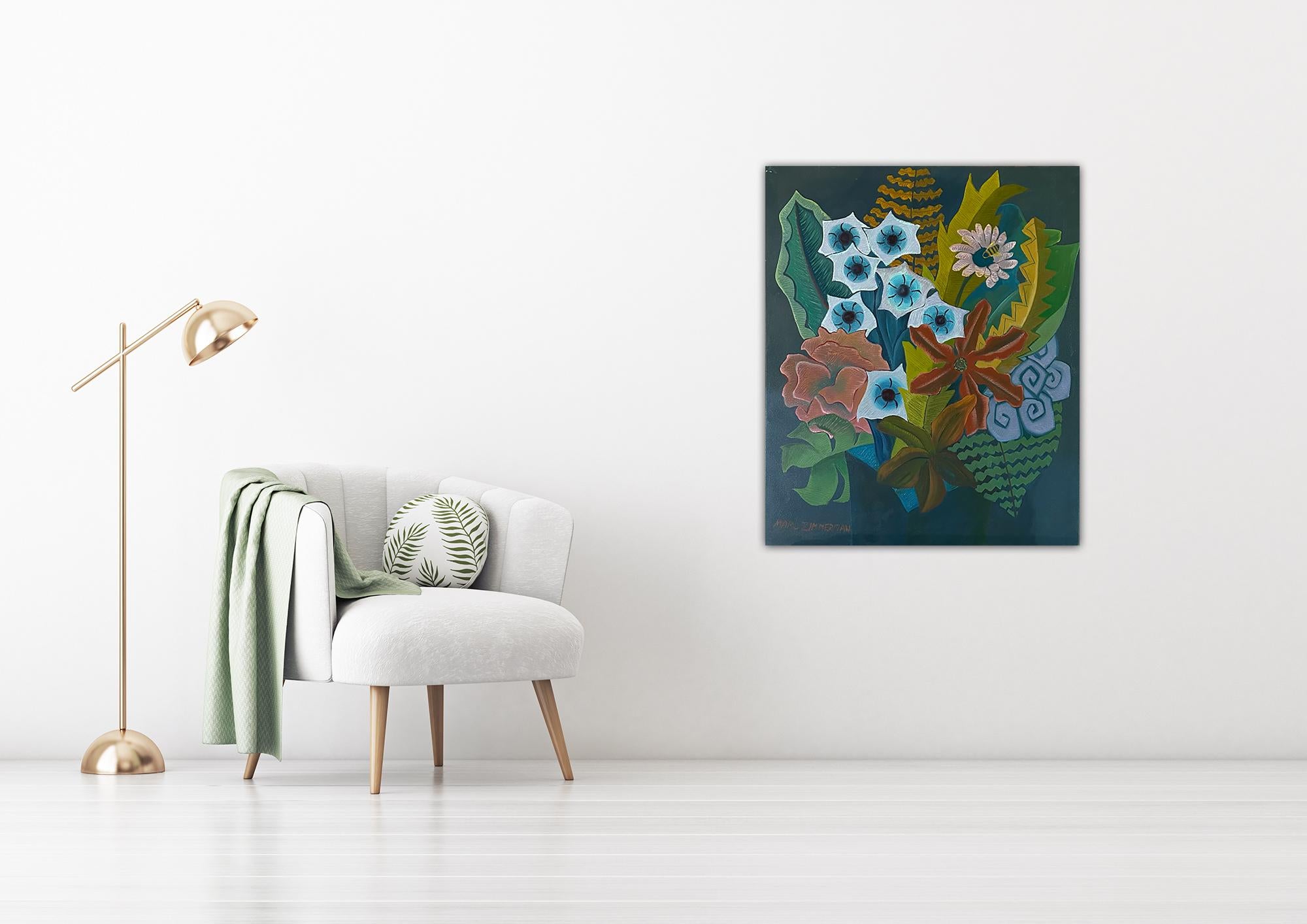 Floral With Honey Bee- Still Life Flowers Painting by Marc Zimmerman For Sale 1