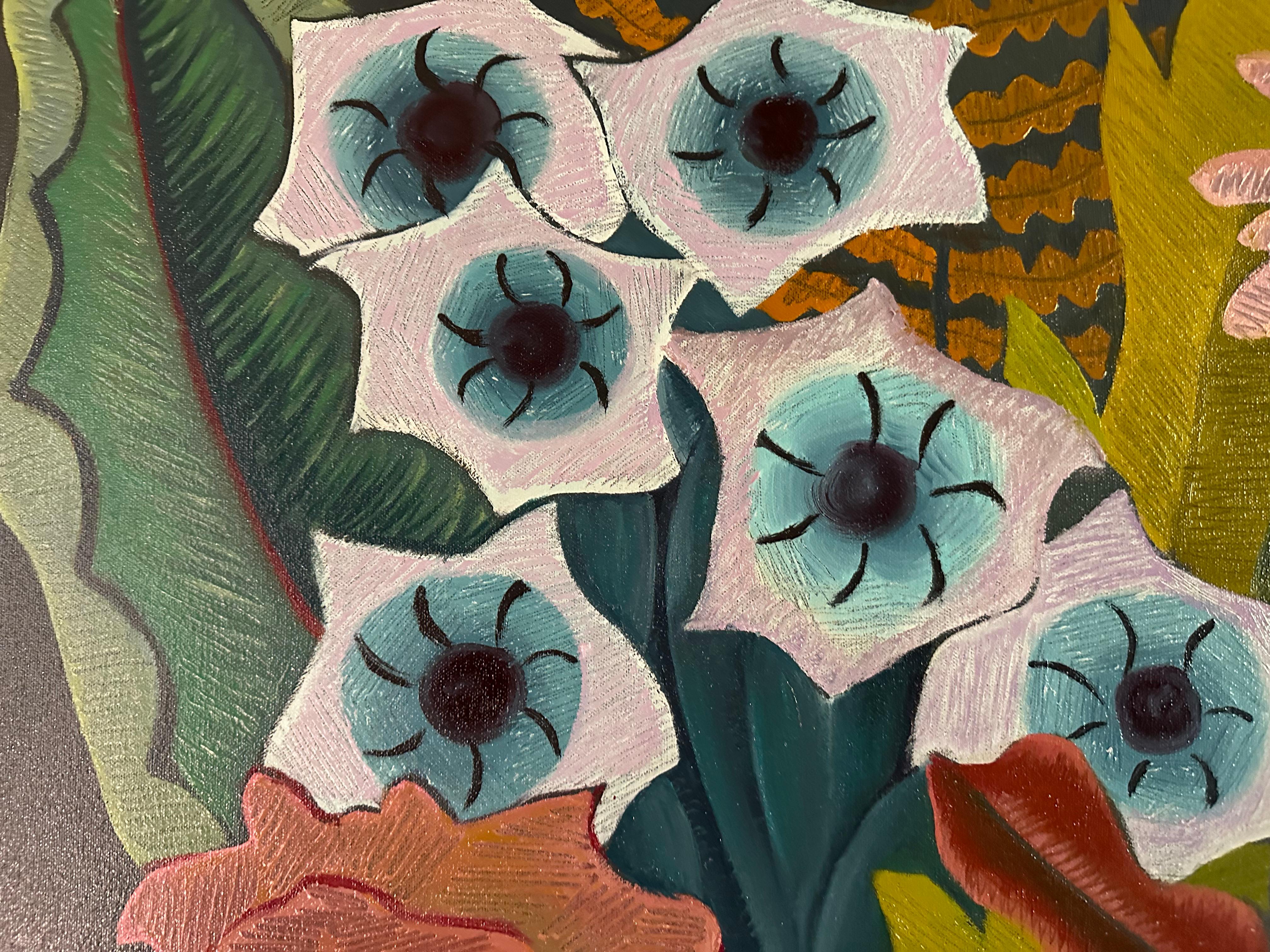Fiori con ape - Natura morta di fiori dipinta da Marc Zimmerman in vendita 4