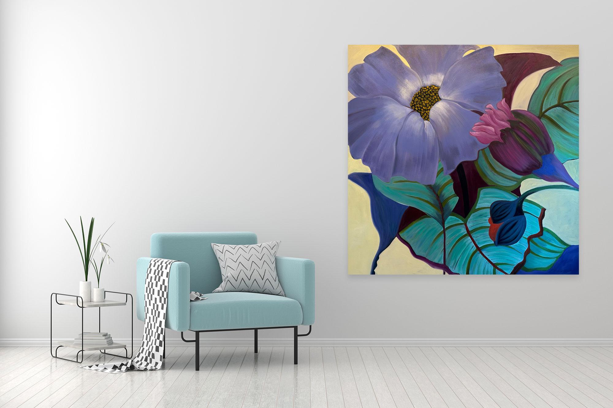 FLOURISHING BLOOM - Grande peinture florale - Marc Zimmerman en vente 1