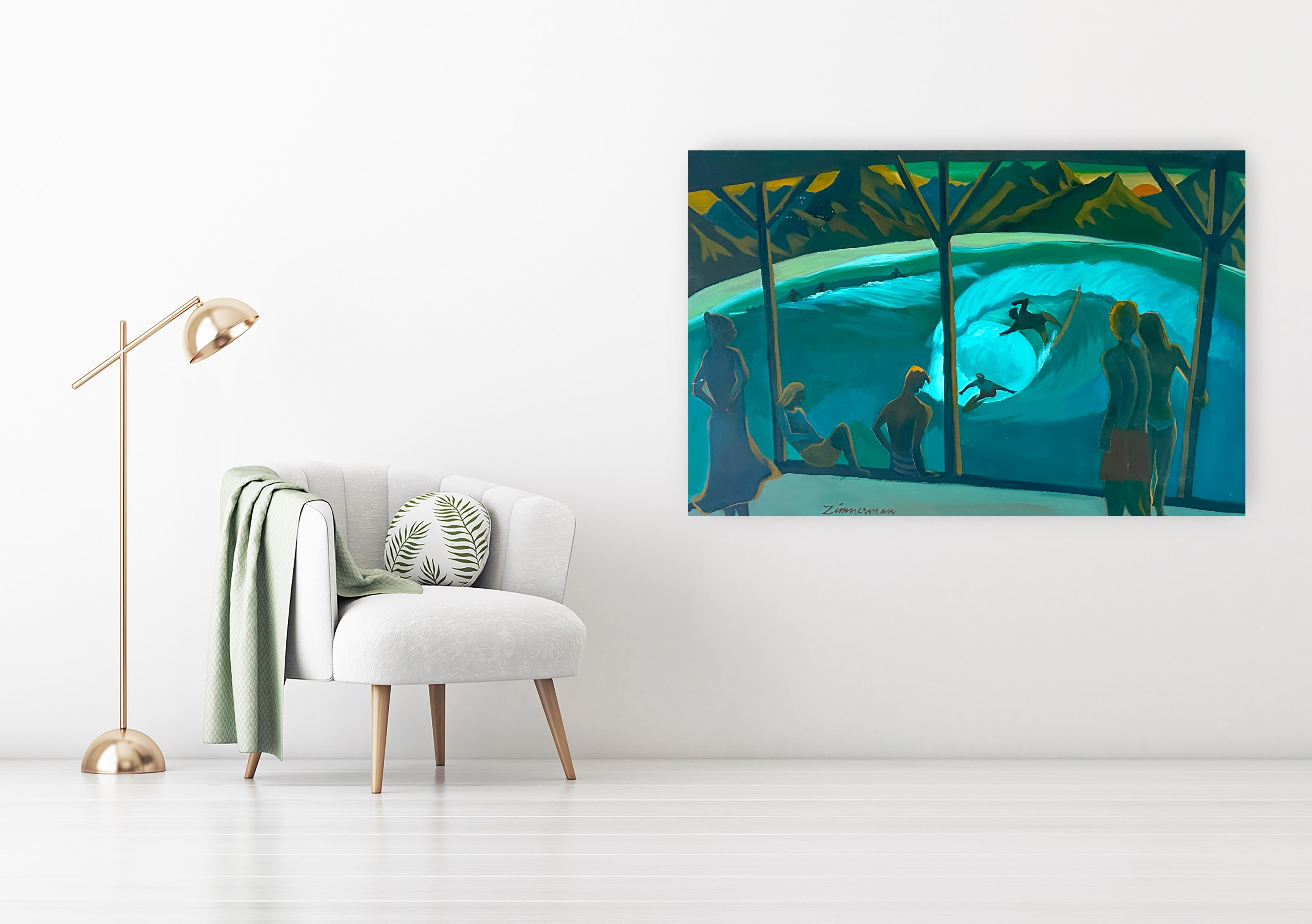 Hanalee pier- Surfing Art -   Painting By Marc Zimmerman For Sale 1