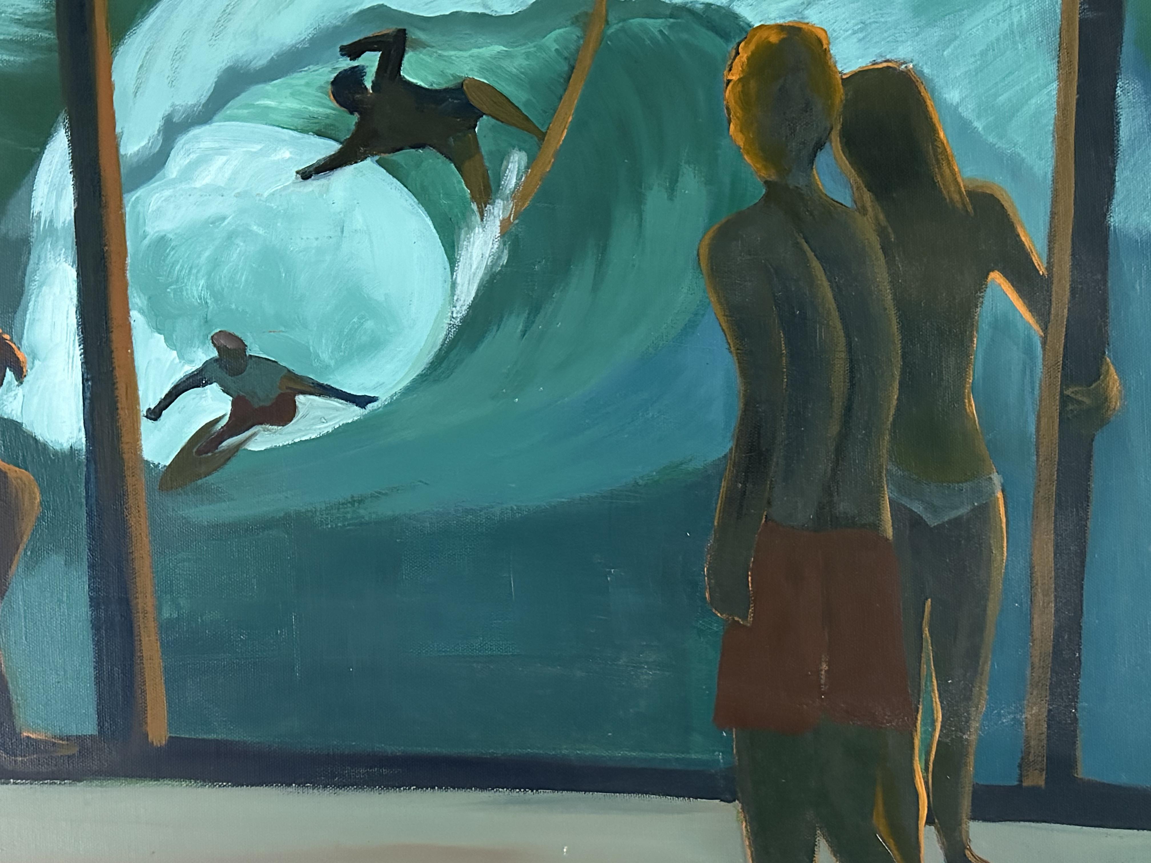 Hanalee pier- Surfing Art -   Painting By Marc Zimmerman For Sale 3