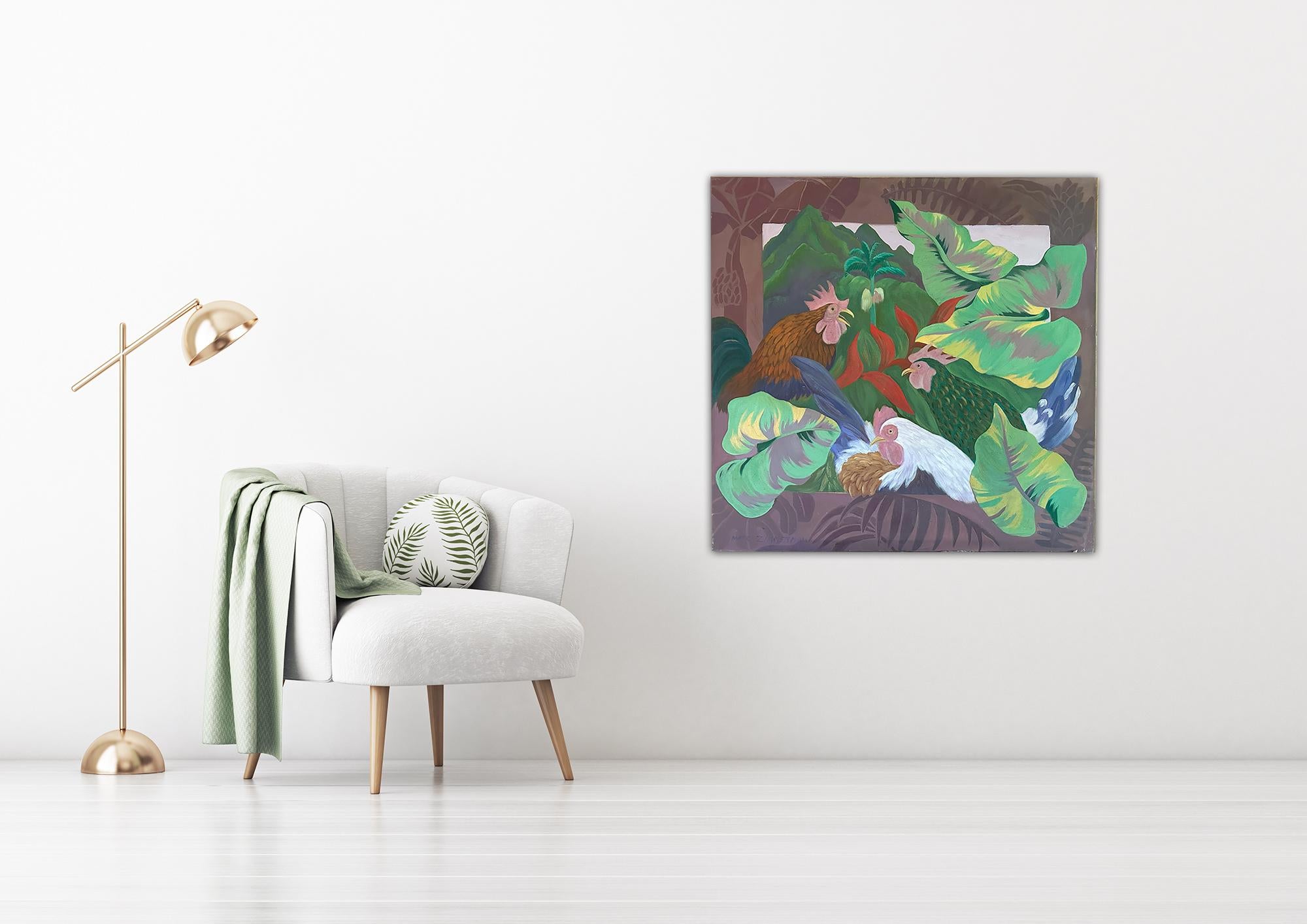 Poules hawaïennes - Peinture d'animaux - Moderne américain par Marc Zimmerman en vente 1