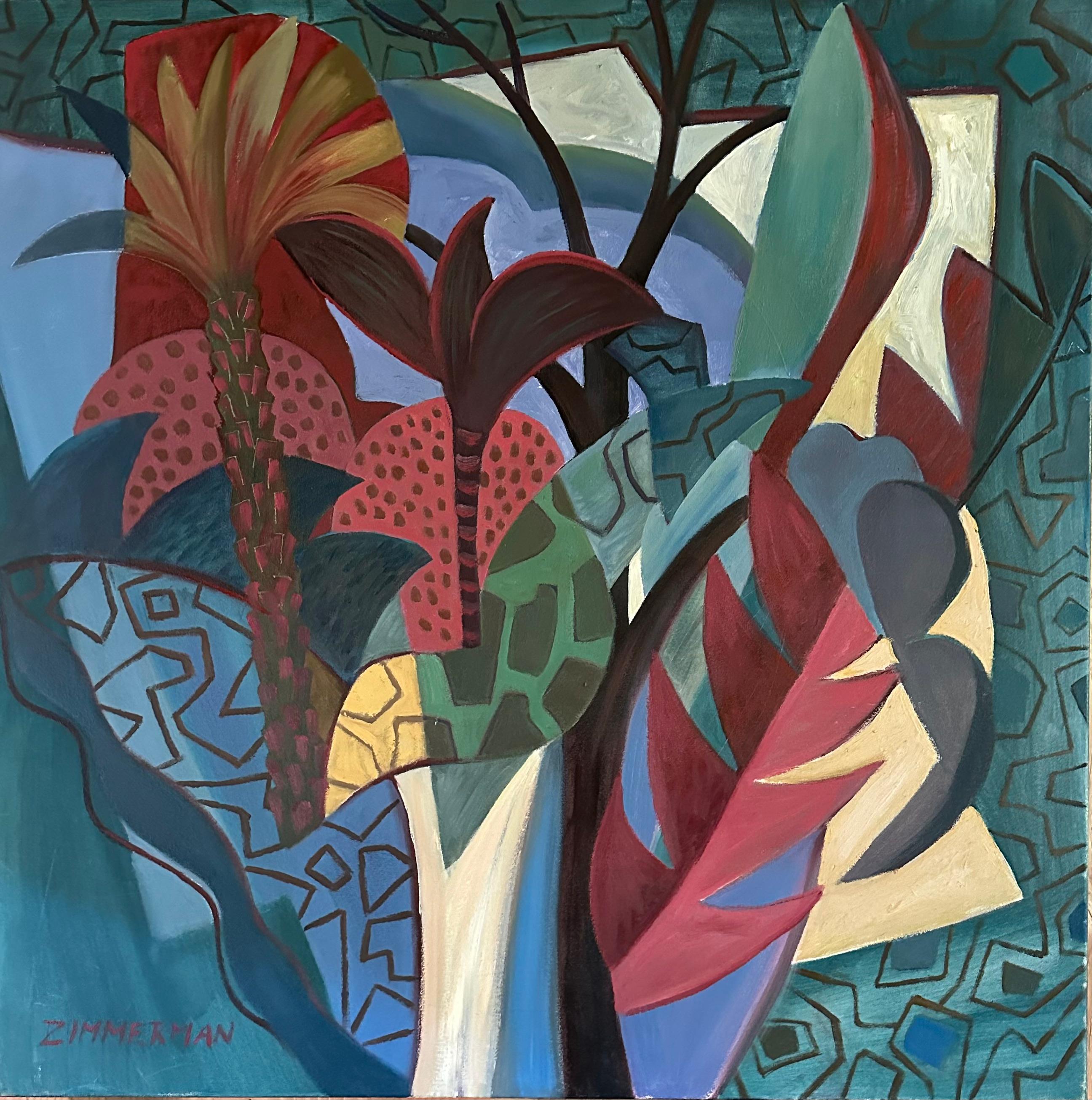  Una semplificazione e una sintesi intuitiva degli sforzi dell'artista con l'immaginario della giungla. I motivi e i colori prevalgono su un approccio precedentemente realistico. 

Astrazione Jungling - Pittura di paesaggio - Olio su tela di Marc