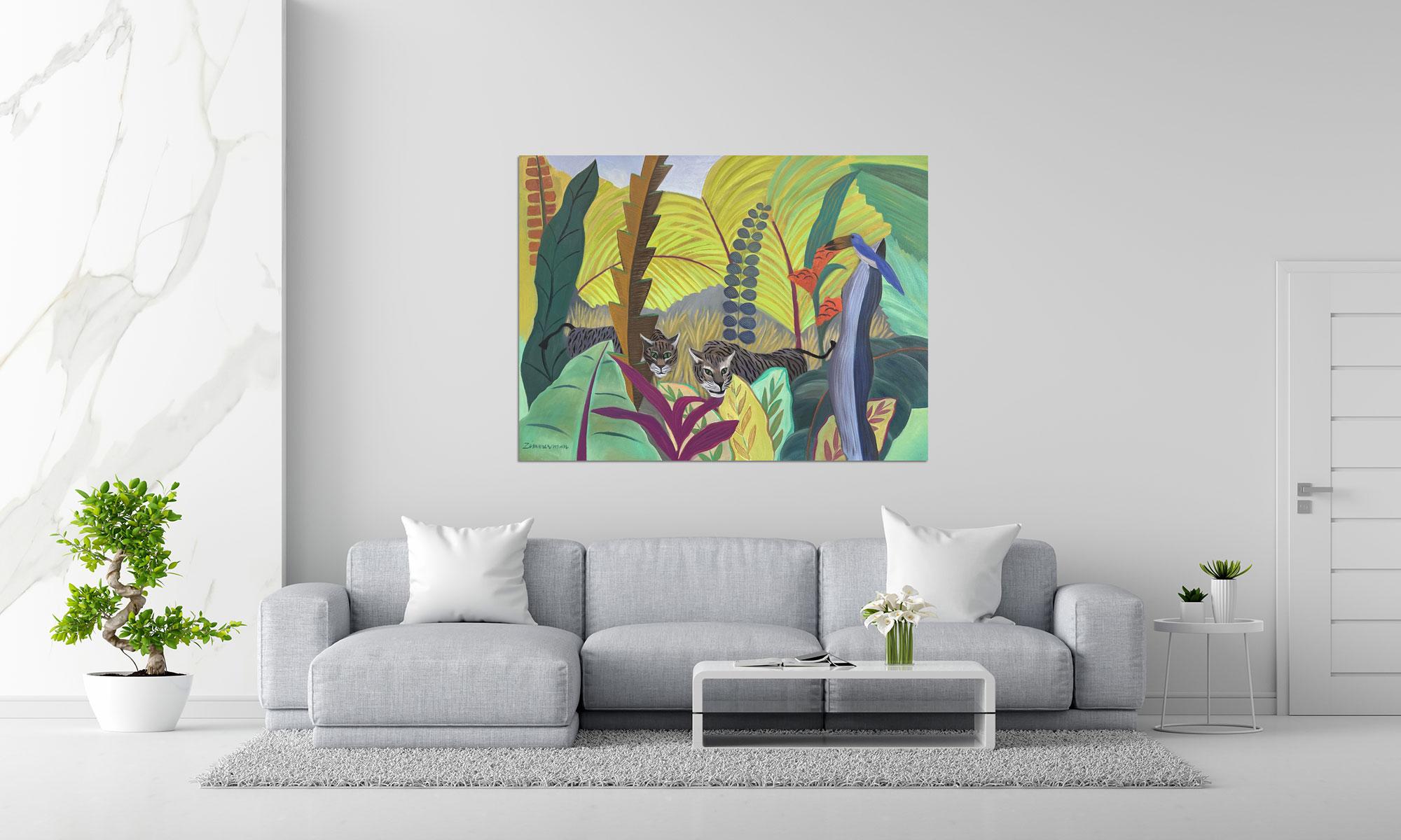 Chats de la jungle  - Peinture Jungle par Marc Zimmerman en vente 1