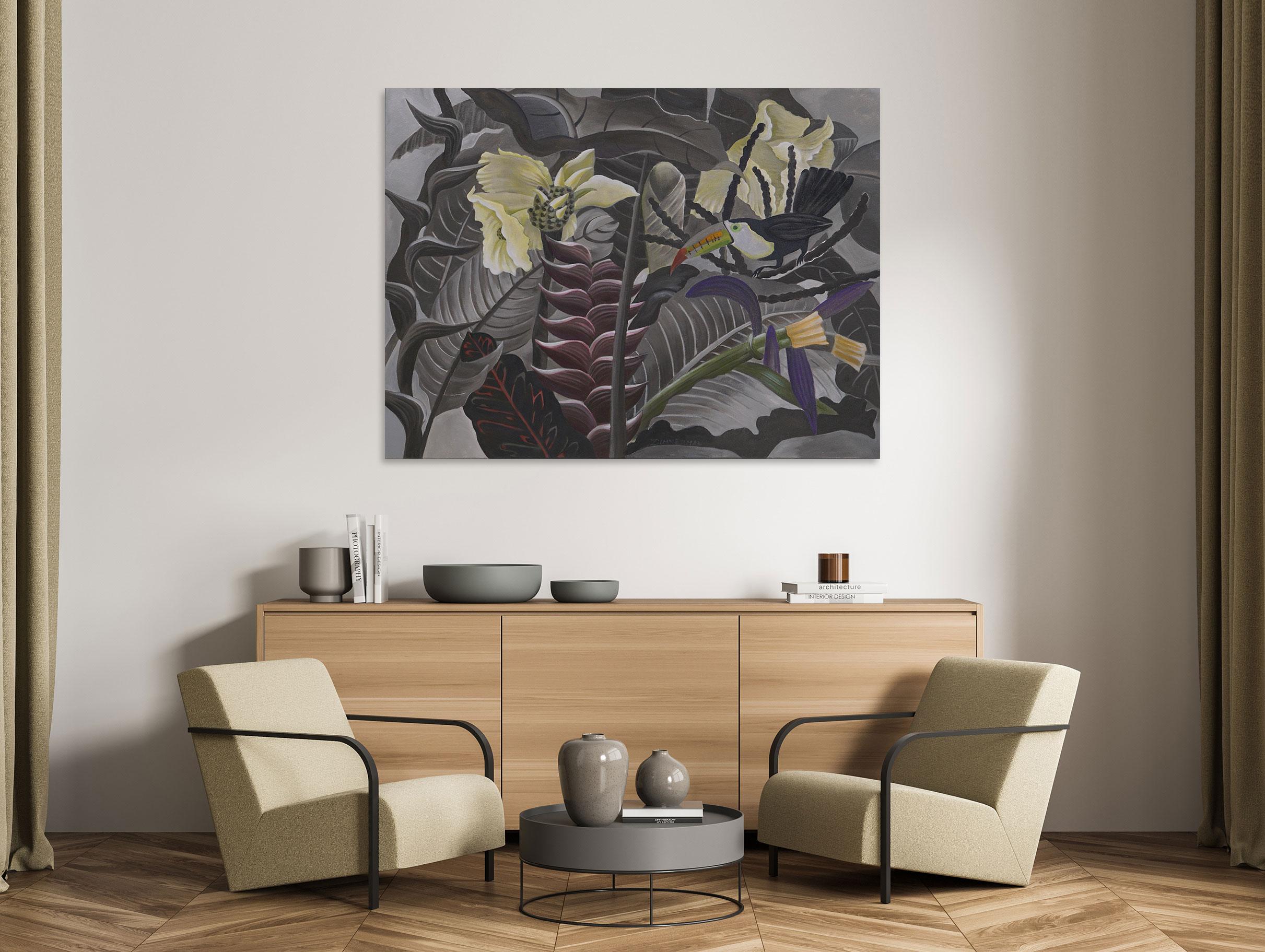 Jungle with Toucan - Animal Painting - Contemporary Art By Marc Zimmerman For Sale 1