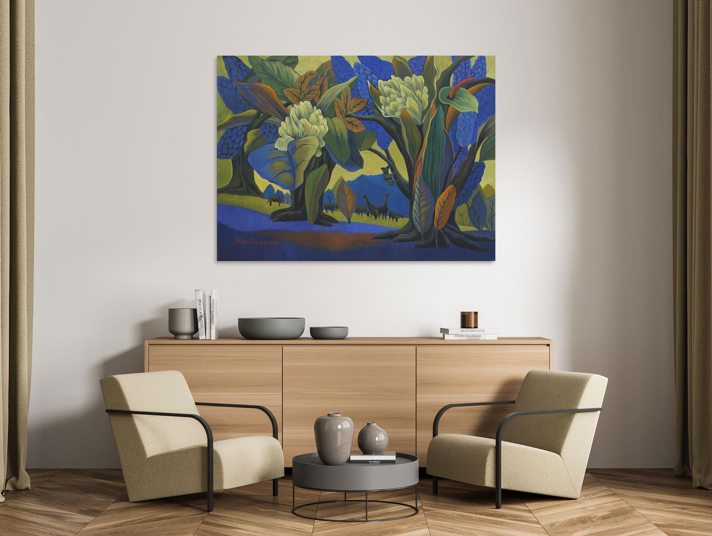 Landschaft in Blau – Tiergemälde – Konzeptuelle Kunst von Marc Zimmerman im Angebot 1