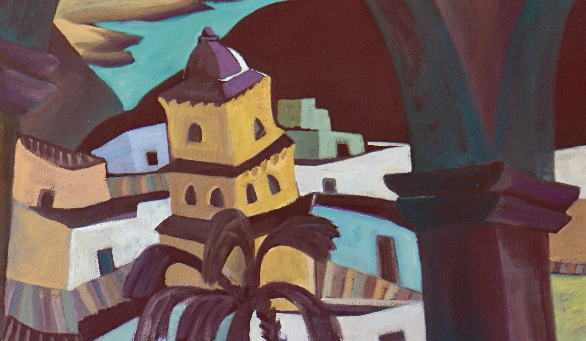 Pueblo mexicano con arco - Pintura de paisaje  por Marc - Painting Contemporáneo de Marc Zimmerman