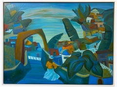 Micheles Blaues Dorf – figuratives Gemälde – Ölfarbe von Marc Zimmerman