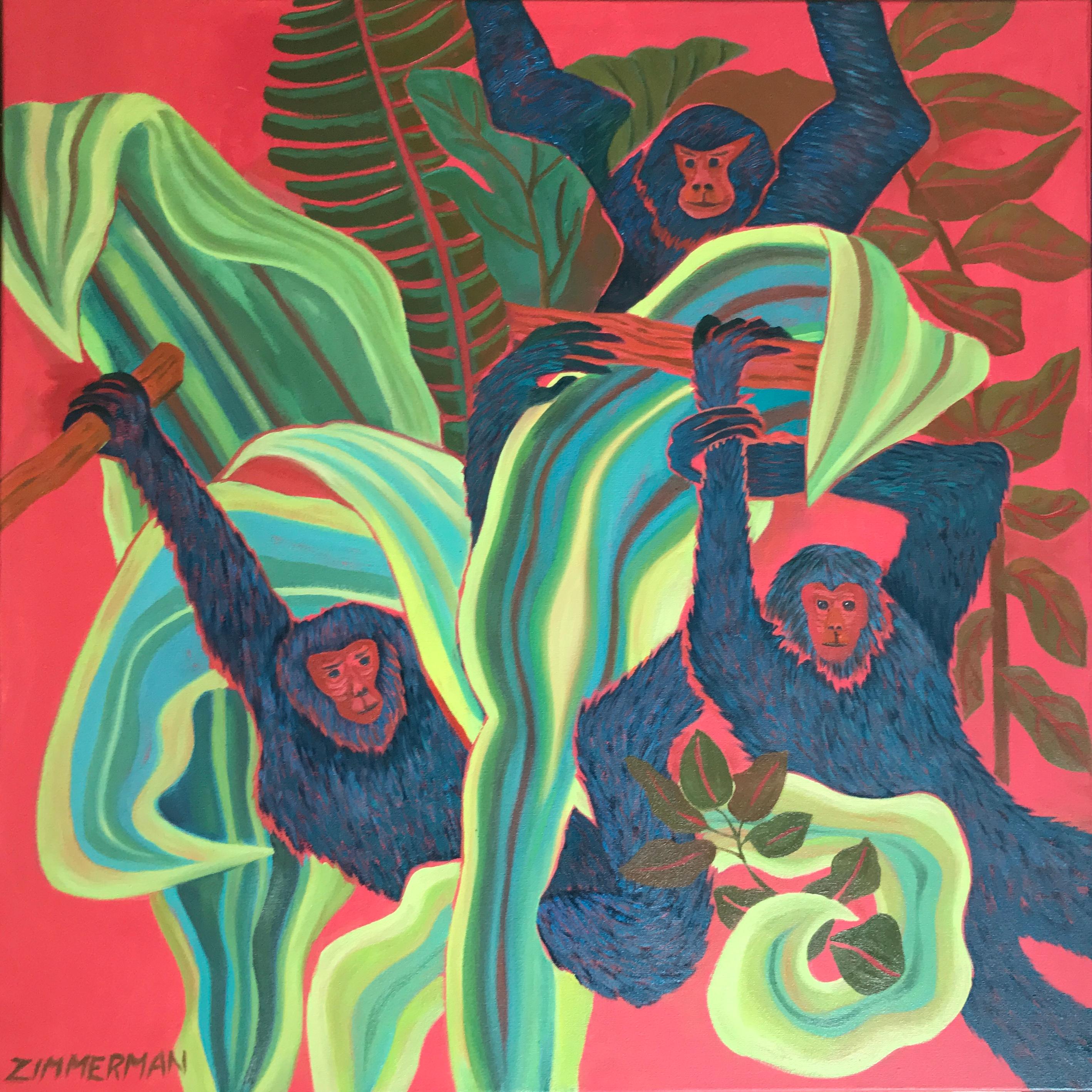 Playfl monkeys climb exotic colored plants clowning as only monkeys do. in this hot pink painting.

Monkey Time #2 - Animal Painting - Oil on Canvas By Marc Zimmerman


Marc Zimmerman creates playful paintings, whether deep mysterious jungle or