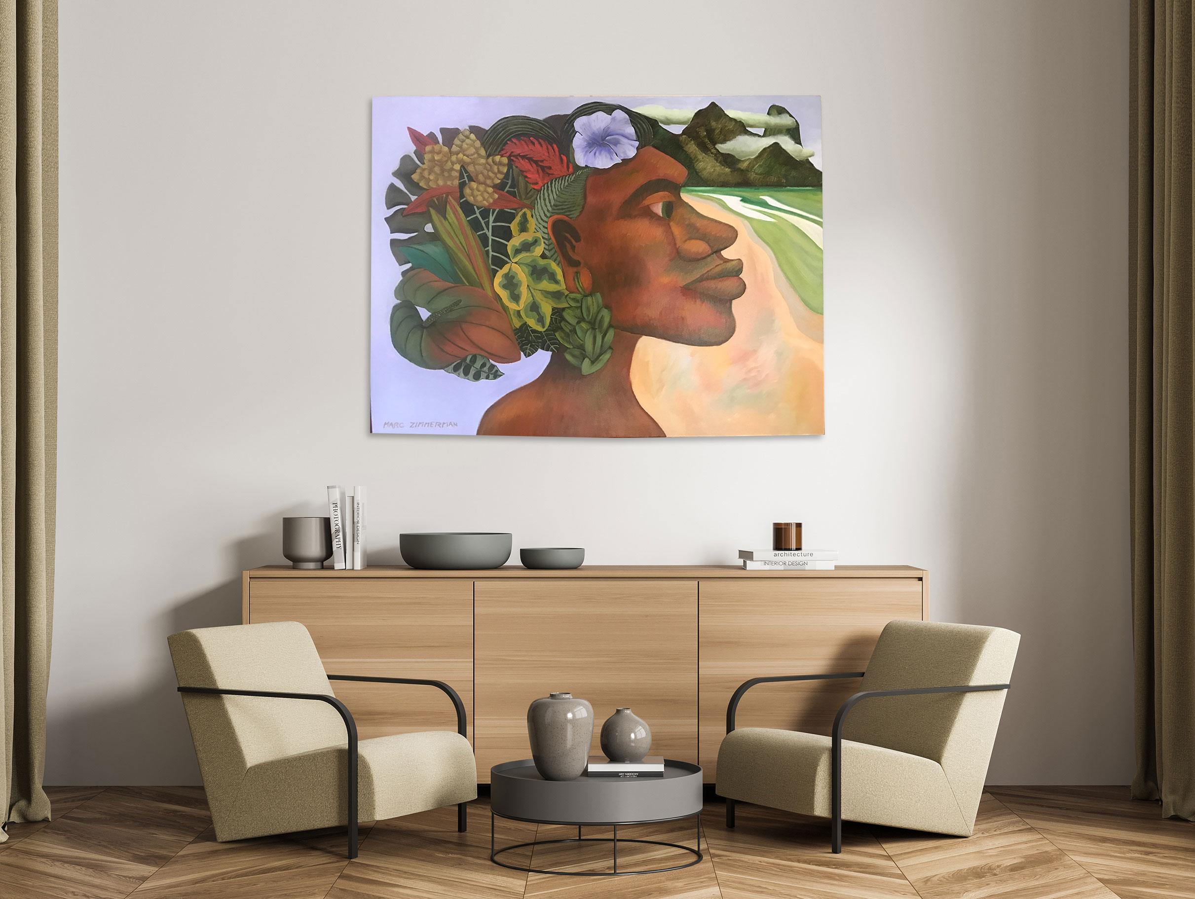 Amérindien ( f) - Peinture de portrait - Art conceptuel de Marc Zimmerman en vente 1