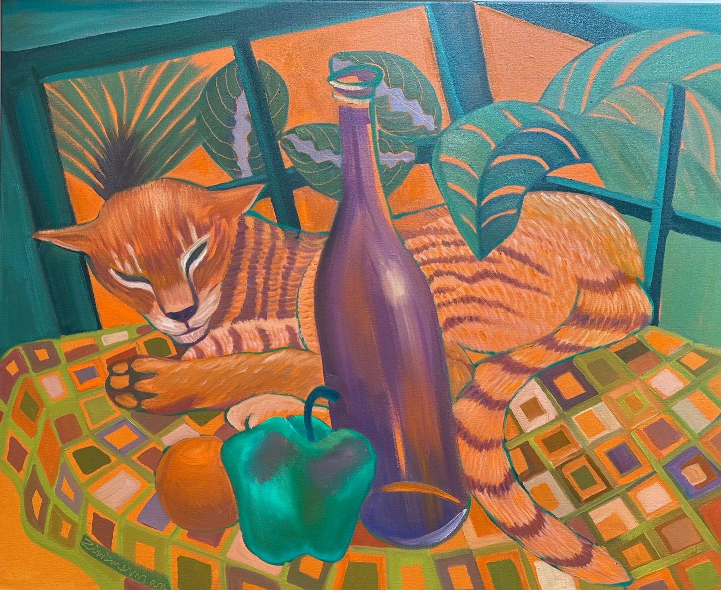 Orange Cat - Animal cat and still life painting , Oil Paint By Marc Zimmerman

This masterpiece is exhibited in the Zimmerman Gallery, Carmel CA.


Marc Zimmerman creates playful paintings, whether deep mysterious jungle or delightfully whimsical