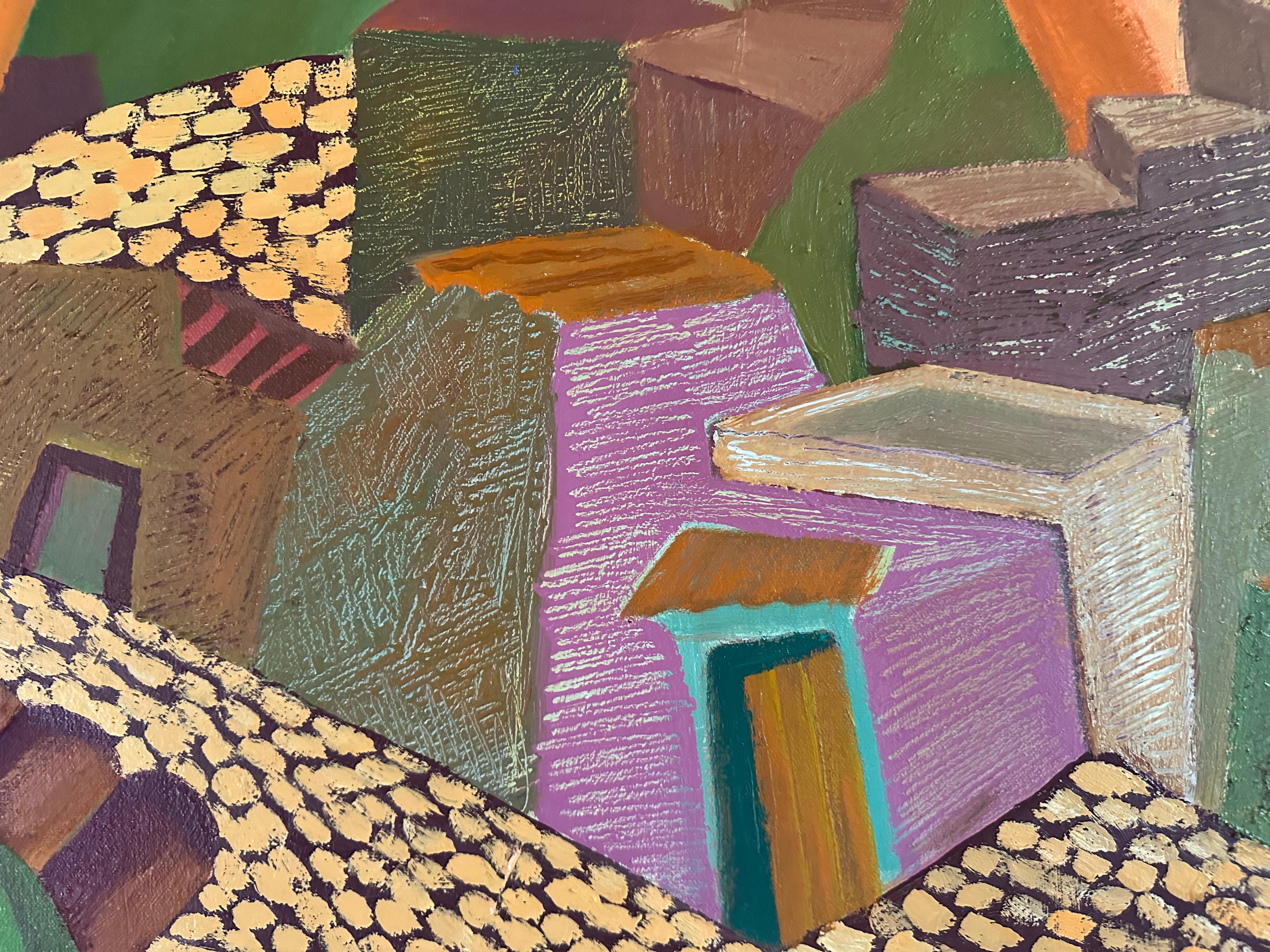 Pastel Village - Pintura de paisaje urbano - Óleo sobre lienzo Por Marc Zimmerman en venta 4