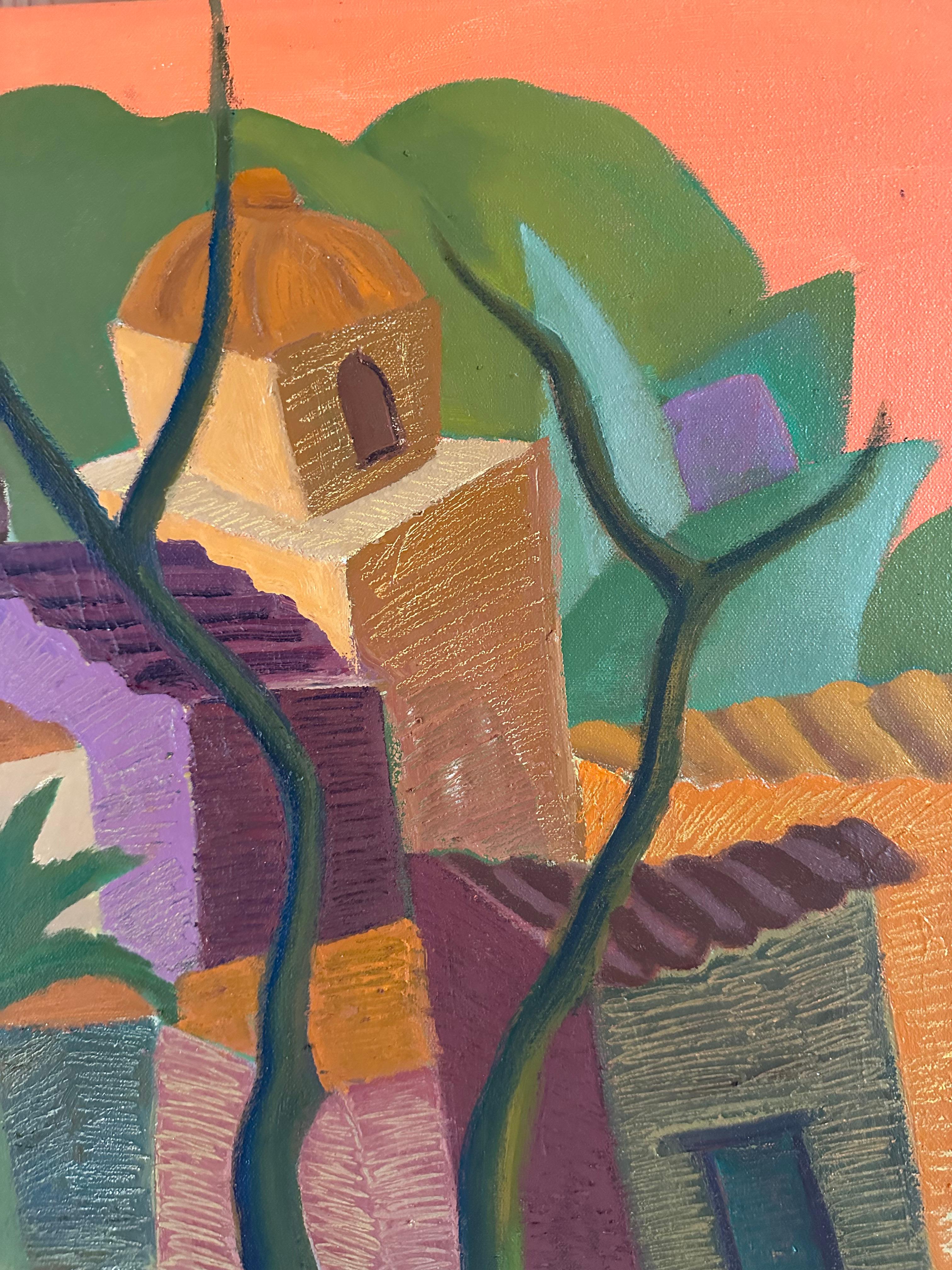 Pastel Village - Pintura de paisaje urbano - Óleo sobre lienzo Por Marc Zimmerman en venta 5