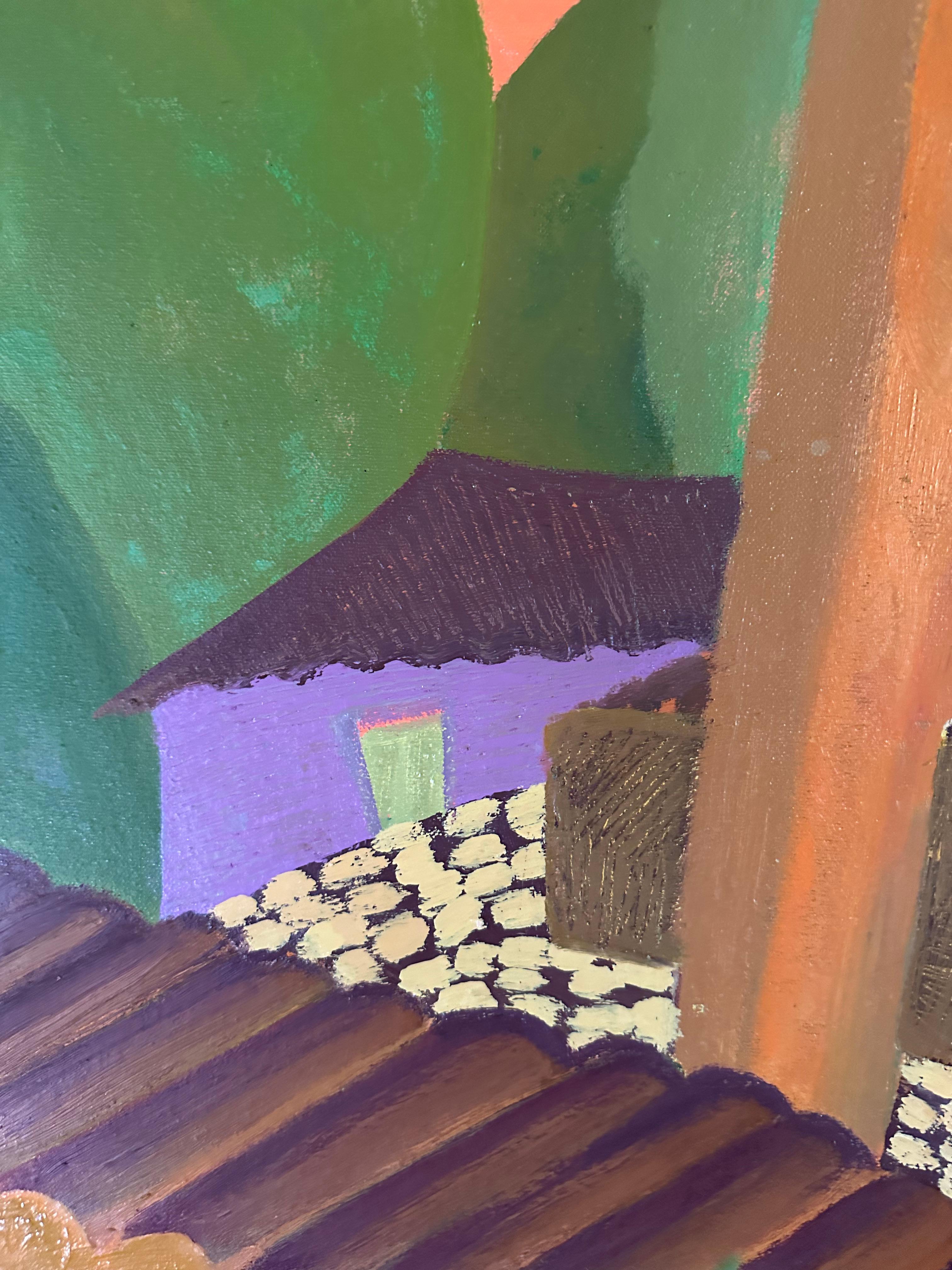 Pastel Village - Pintura de paisaje urbano - Óleo sobre lienzo Por Marc Zimmerman en venta 6