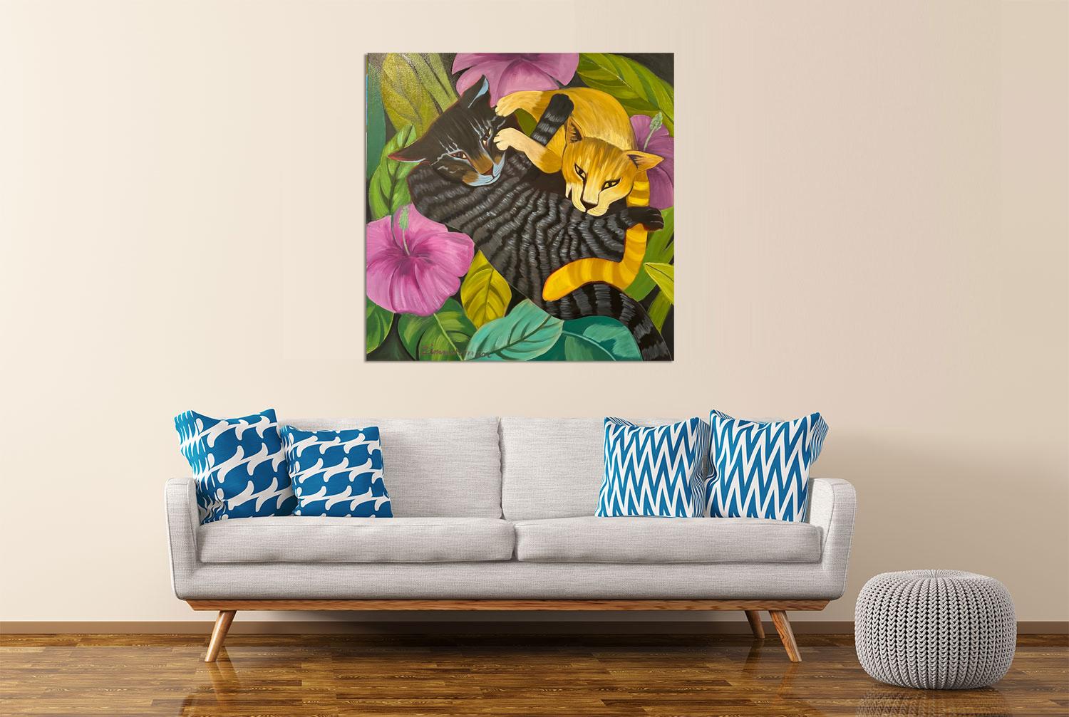 Paws in Play - Animal Cats Painting By Marc Zimmerman For Sale 5