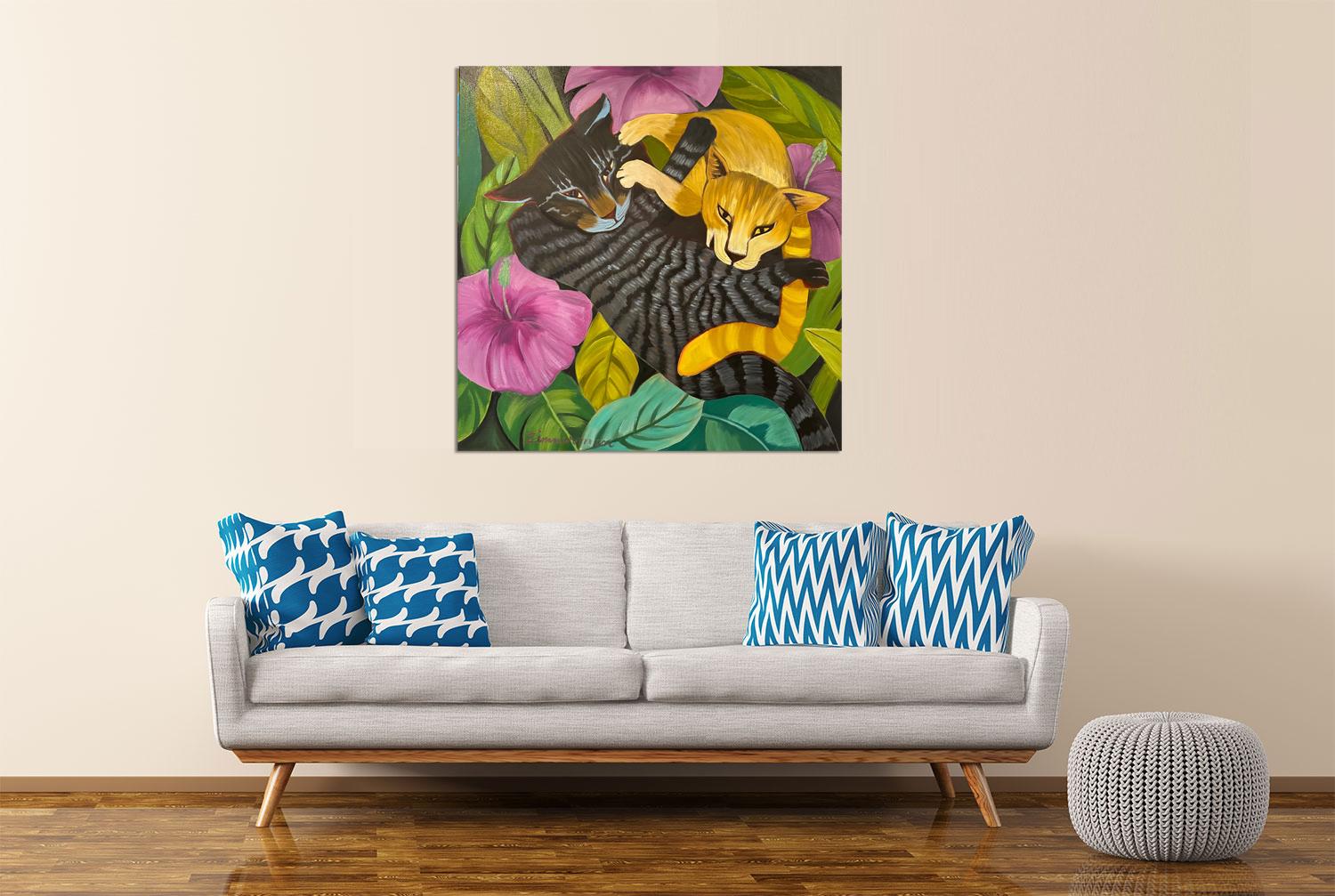 Paws in Play - Animal Cats Painting By Marc Zimmerman man en vente 5